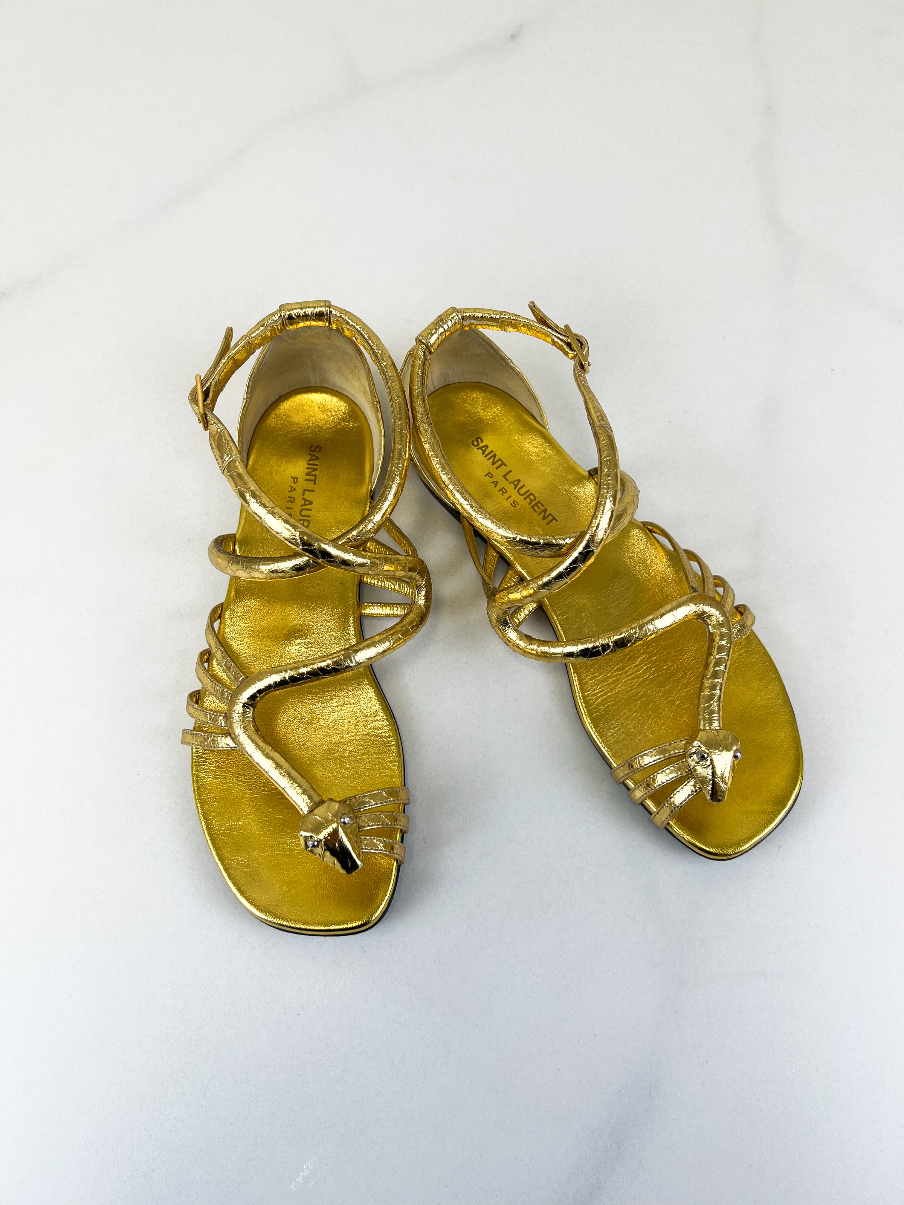 Saint Laurent Gold Flat Mules Size 36.5