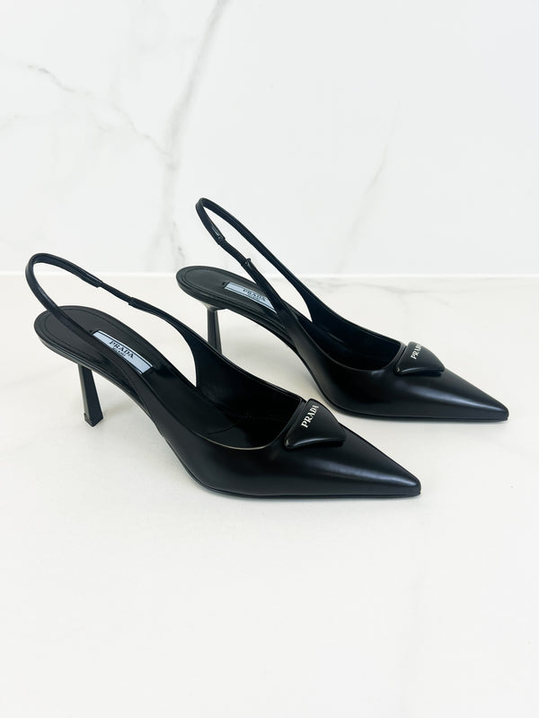 Prada Patent Black Slingback Pump 55mm Size 37