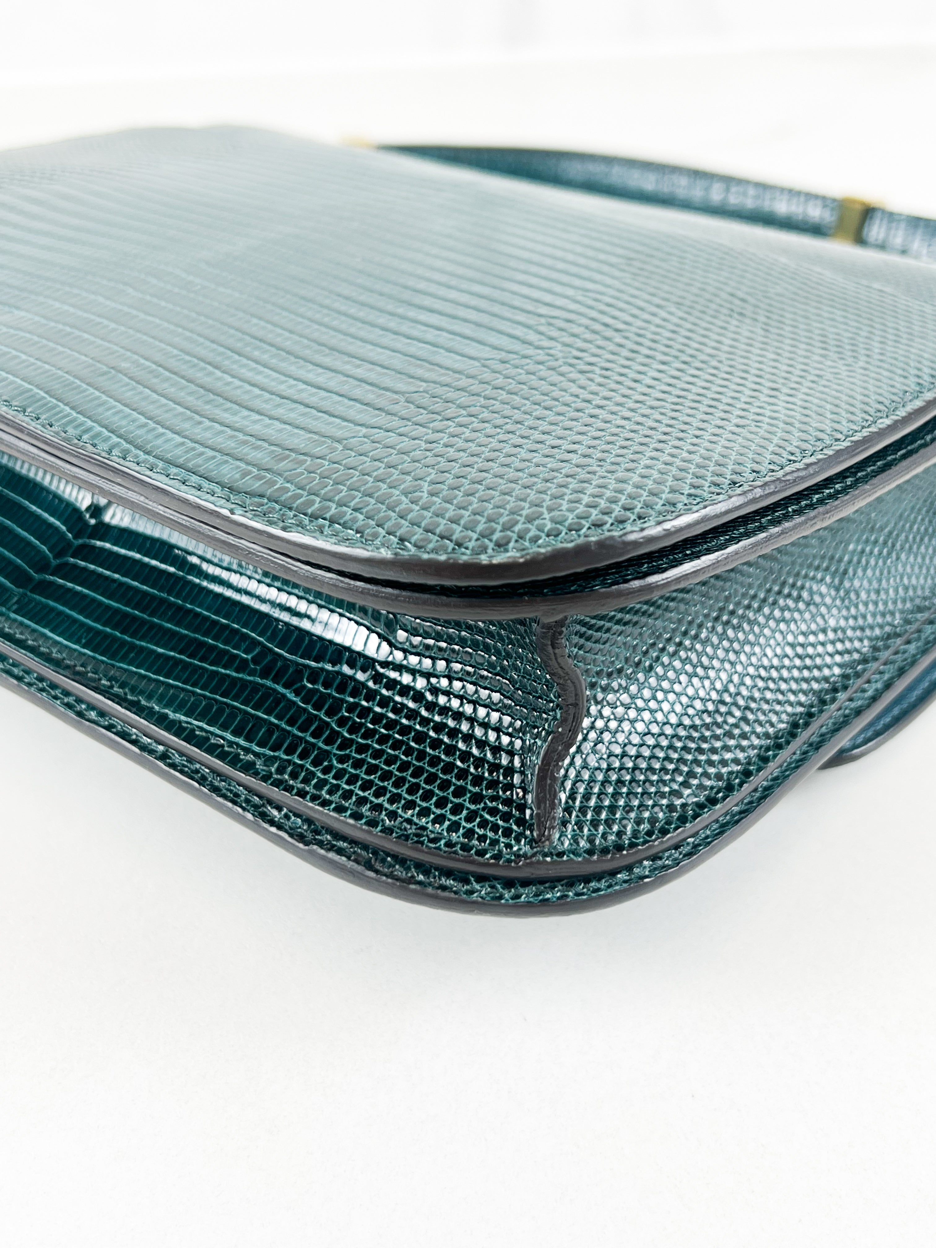 Celine Medium Classic Box Flap Bag in Emerald Lizard Leather