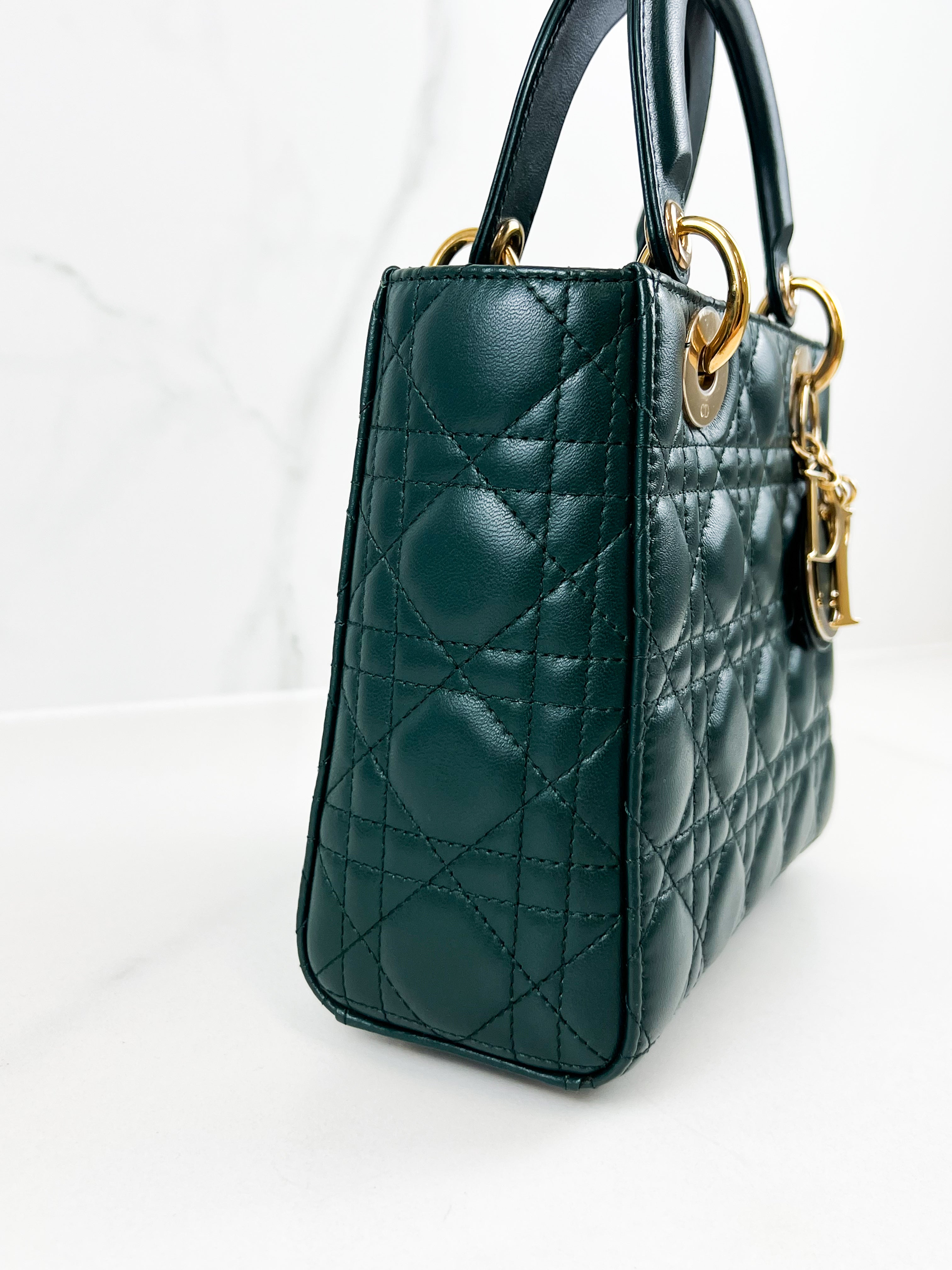 Christian Dior Small Lady Dior In Cedar Green Lambskin with GHW