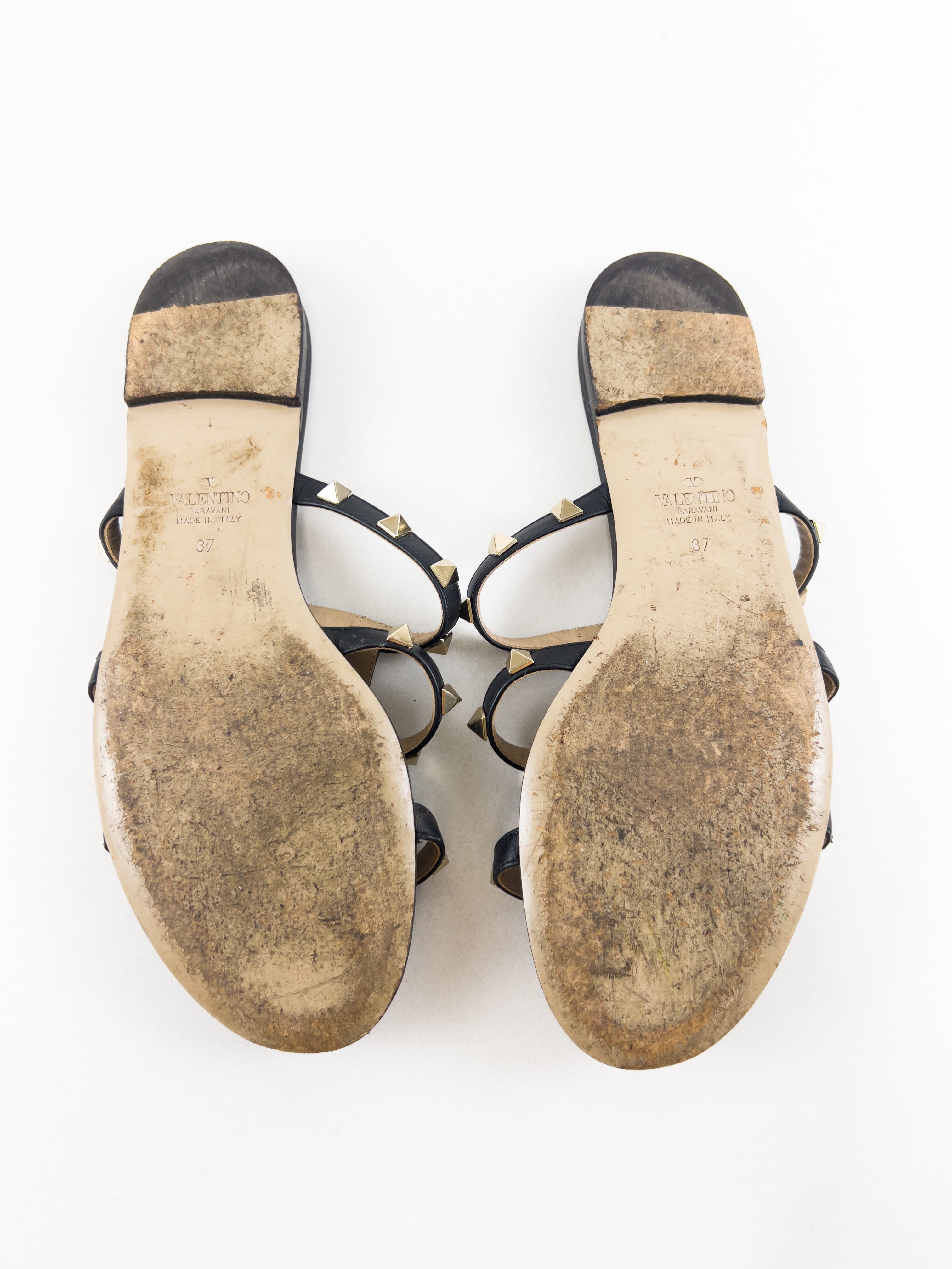 Valentino Garavani Caged Black Rockstud Slides Size 37