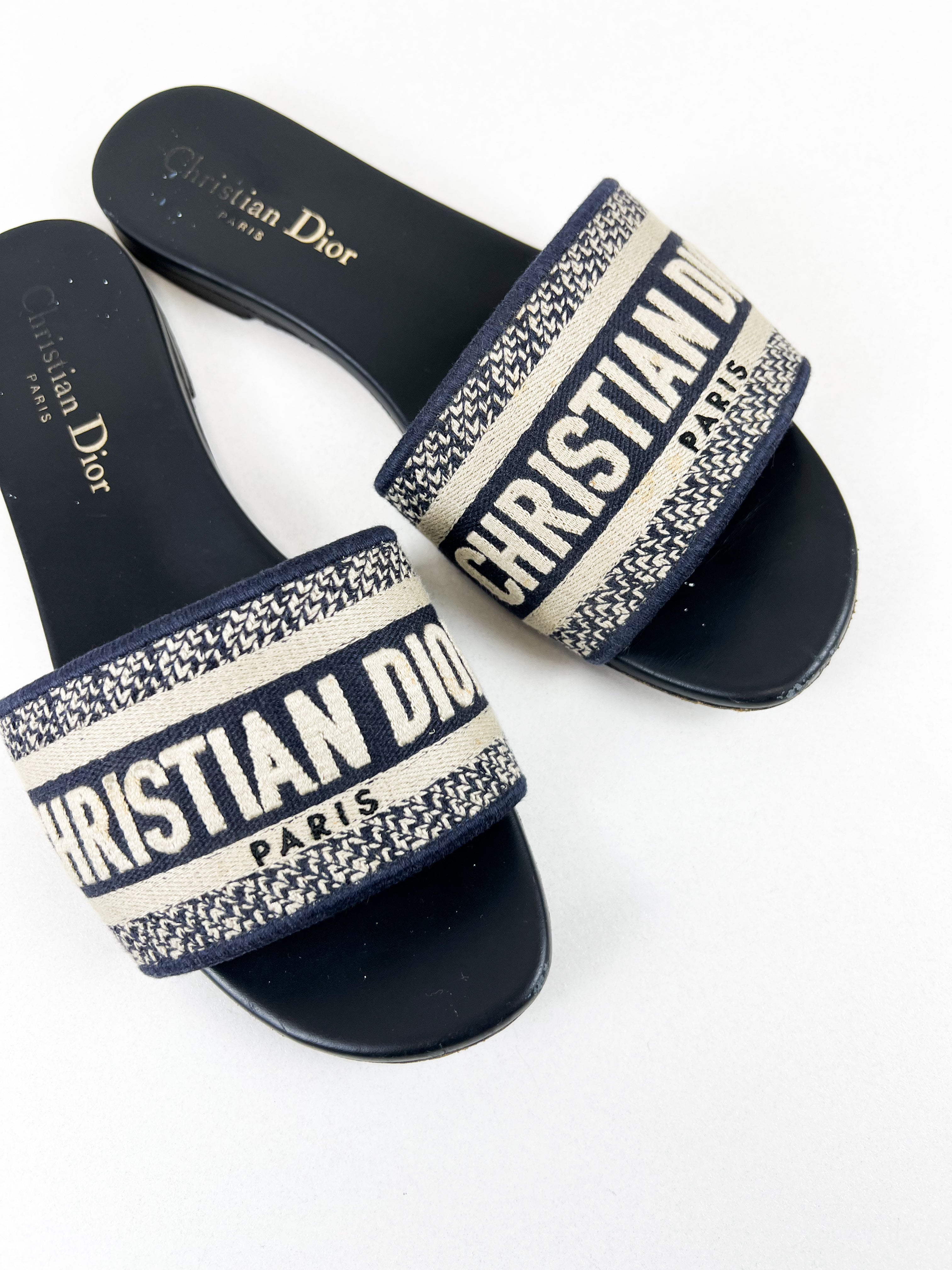 Christian Dior Navy Dway Slides Size 36.5