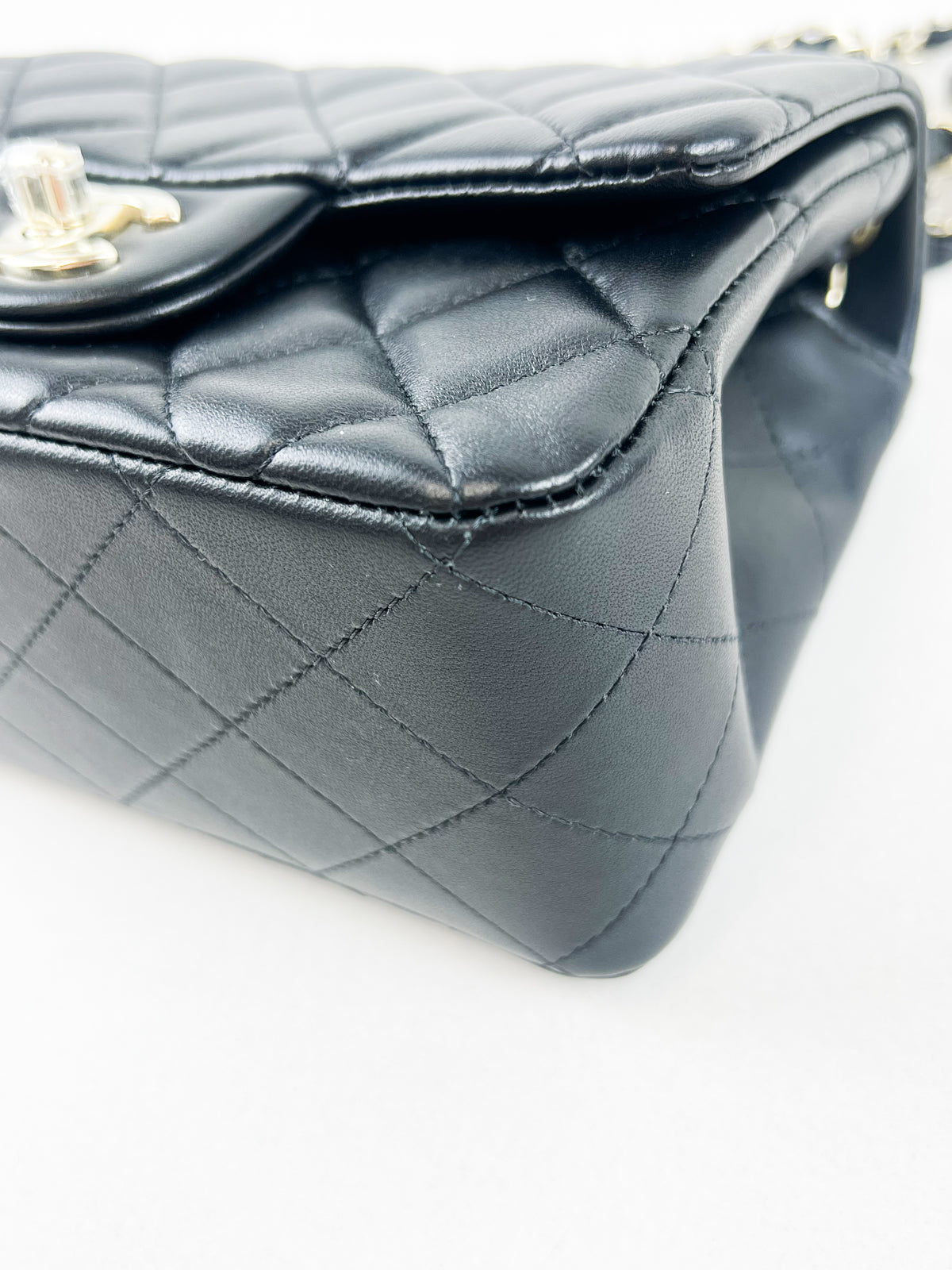 Chanel Mini Square in Black Lambskin with Champagne Hardware