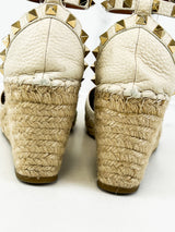 Valentino Garavani Rockstud Leather Wedge Espadrilles Size 38