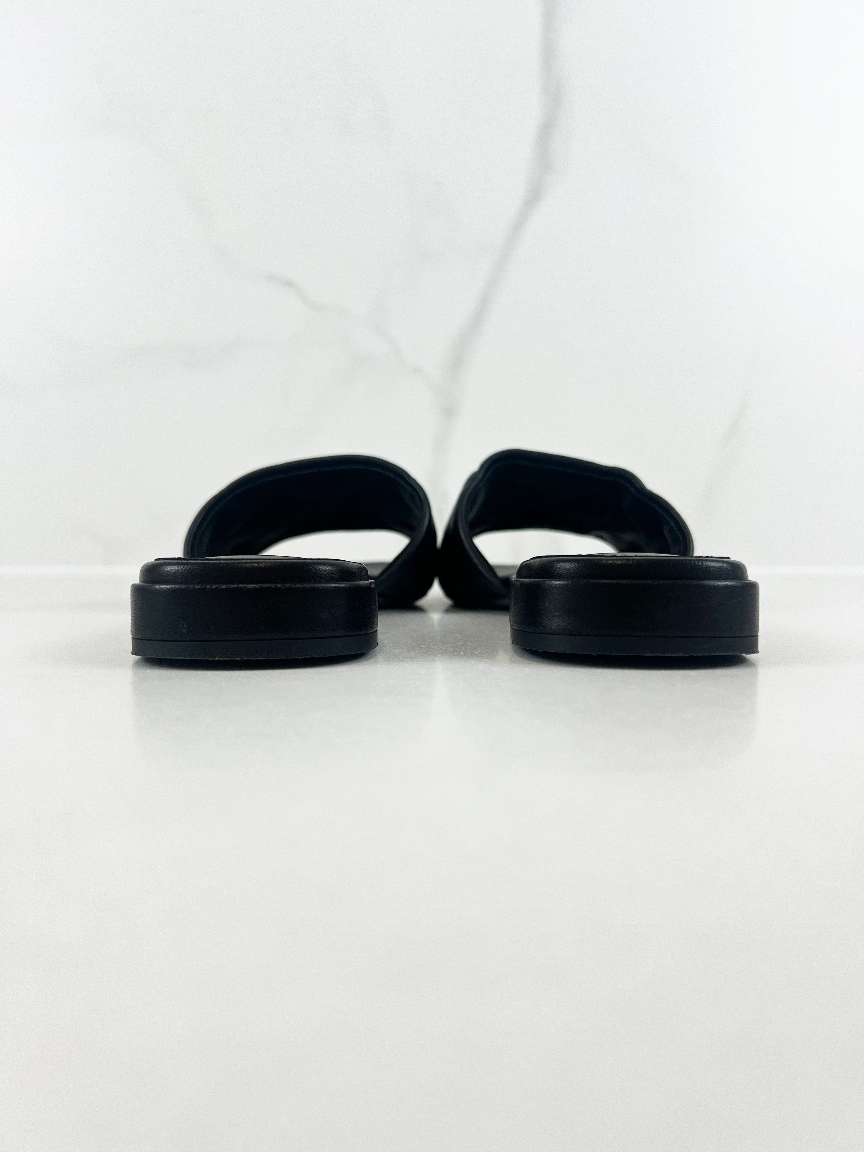 Prada Quilted Nappa Leather Slides in Black Size 38.5