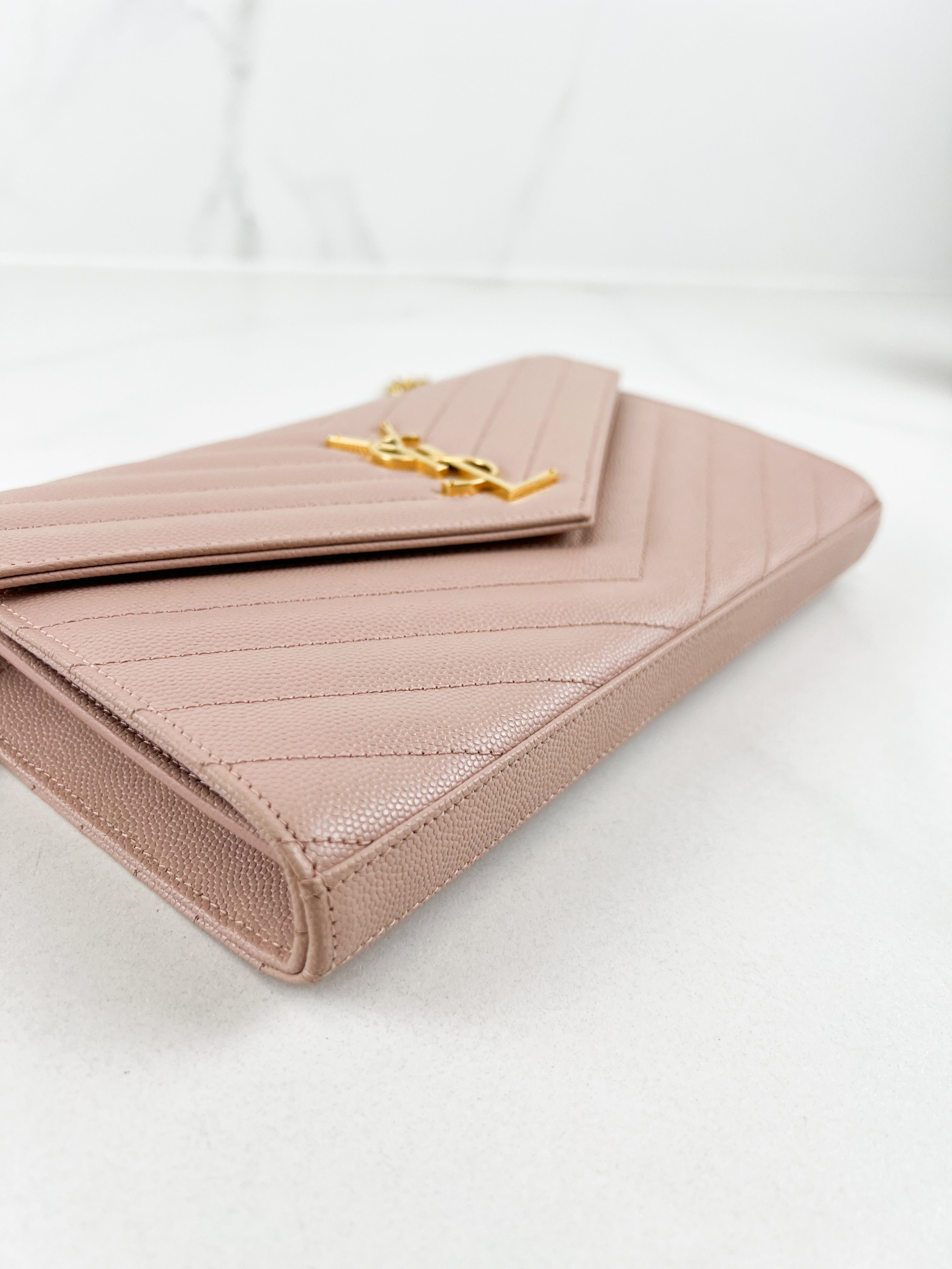 Saint Laurent Cassandre Envelope Pink WOC with GHW