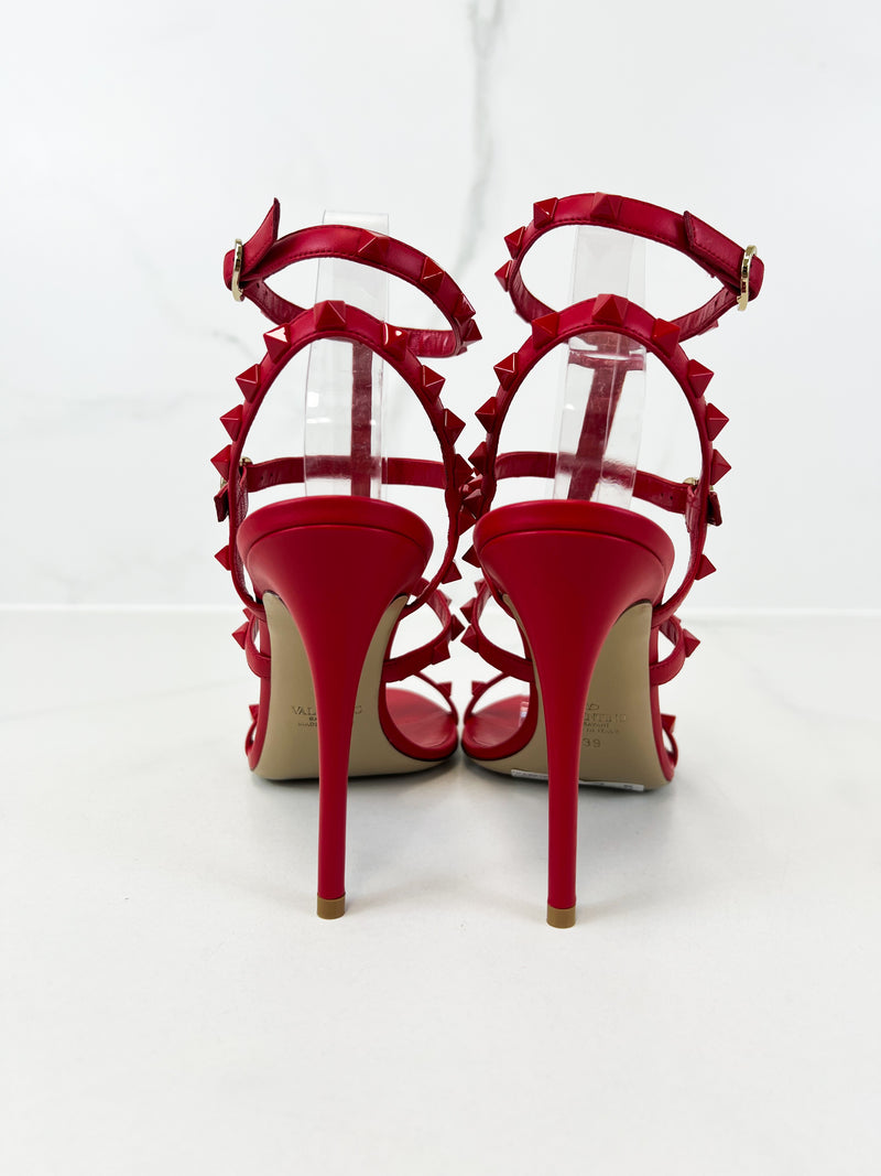 Valentino Red Rockstud Leather Sandals Size 39