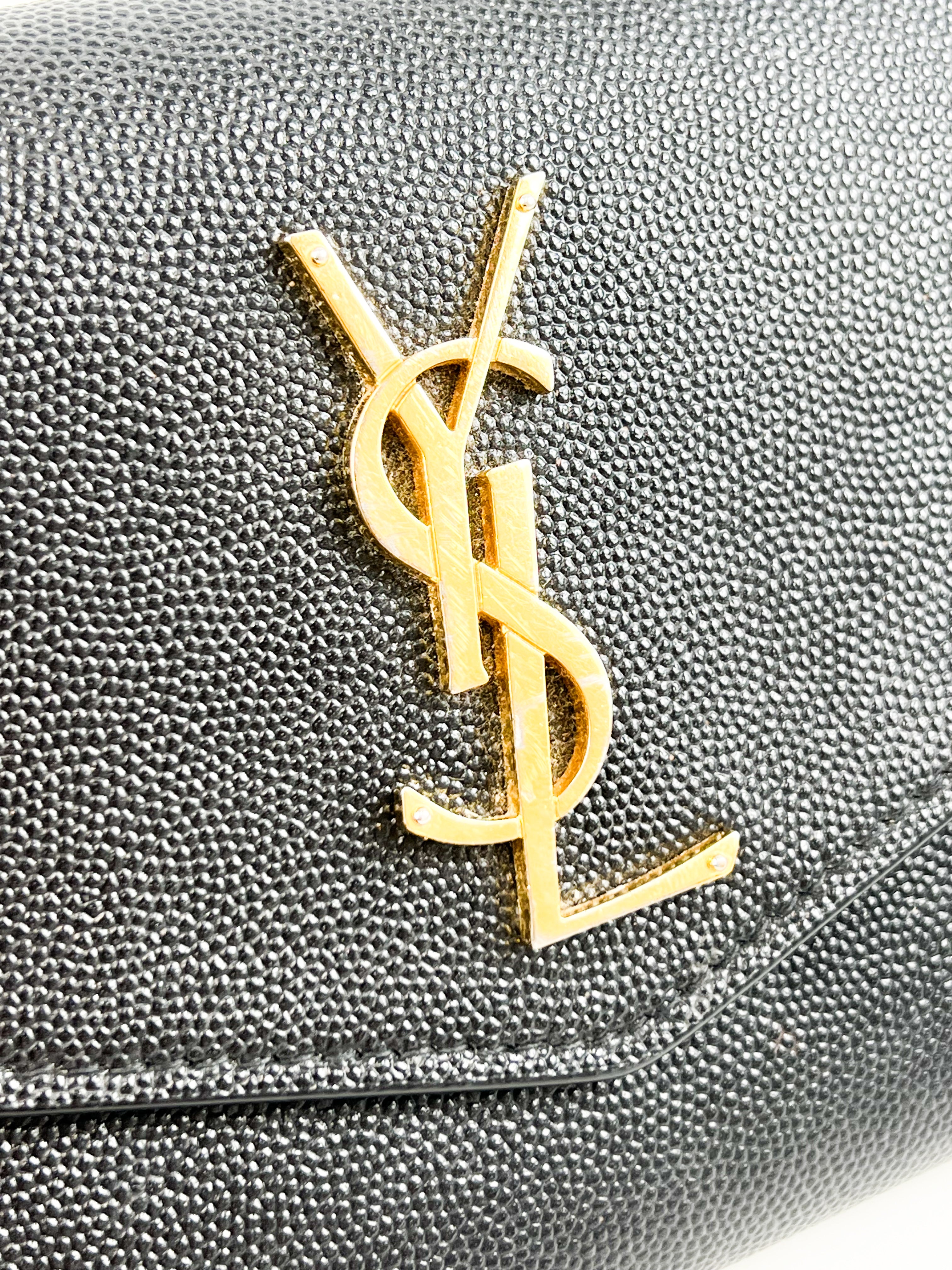 Saint Laurent Black Grained Leather Envelope Wallet on Chain with GHW