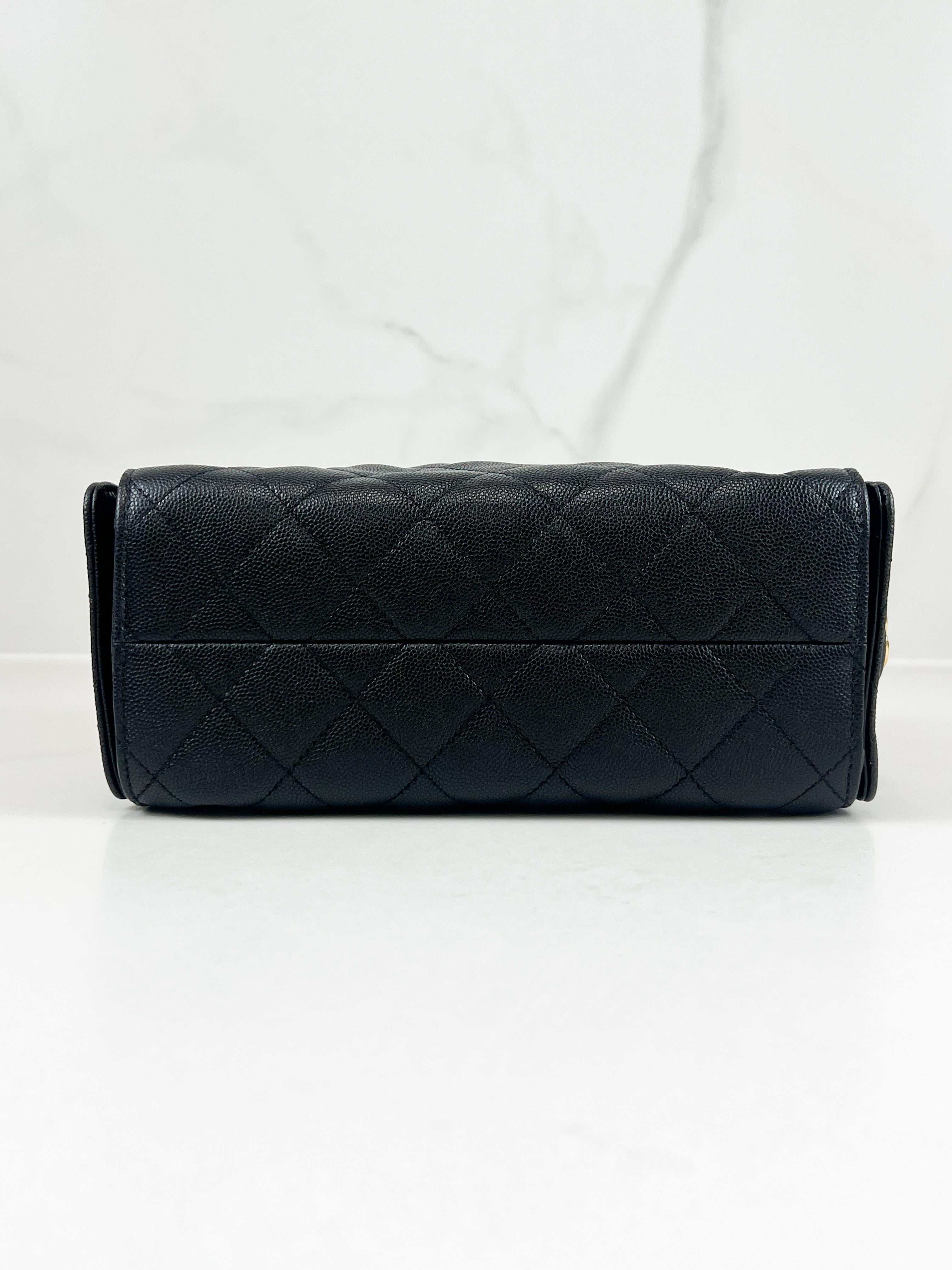 Chanel 25 Mini Handbag in Black Grained Calfskin & Gold-Tone Metal