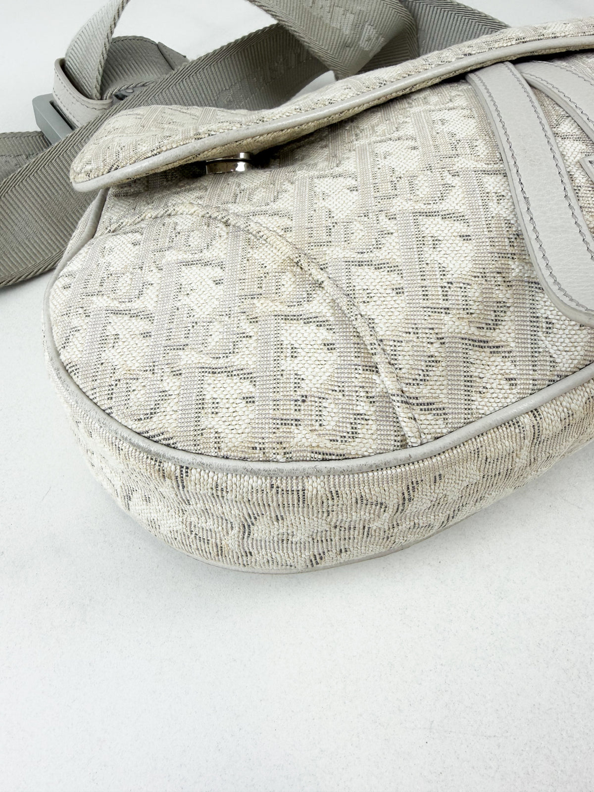 Christian Dior Unisex Saddle Bag in Oblique Canvas Latte & Gray