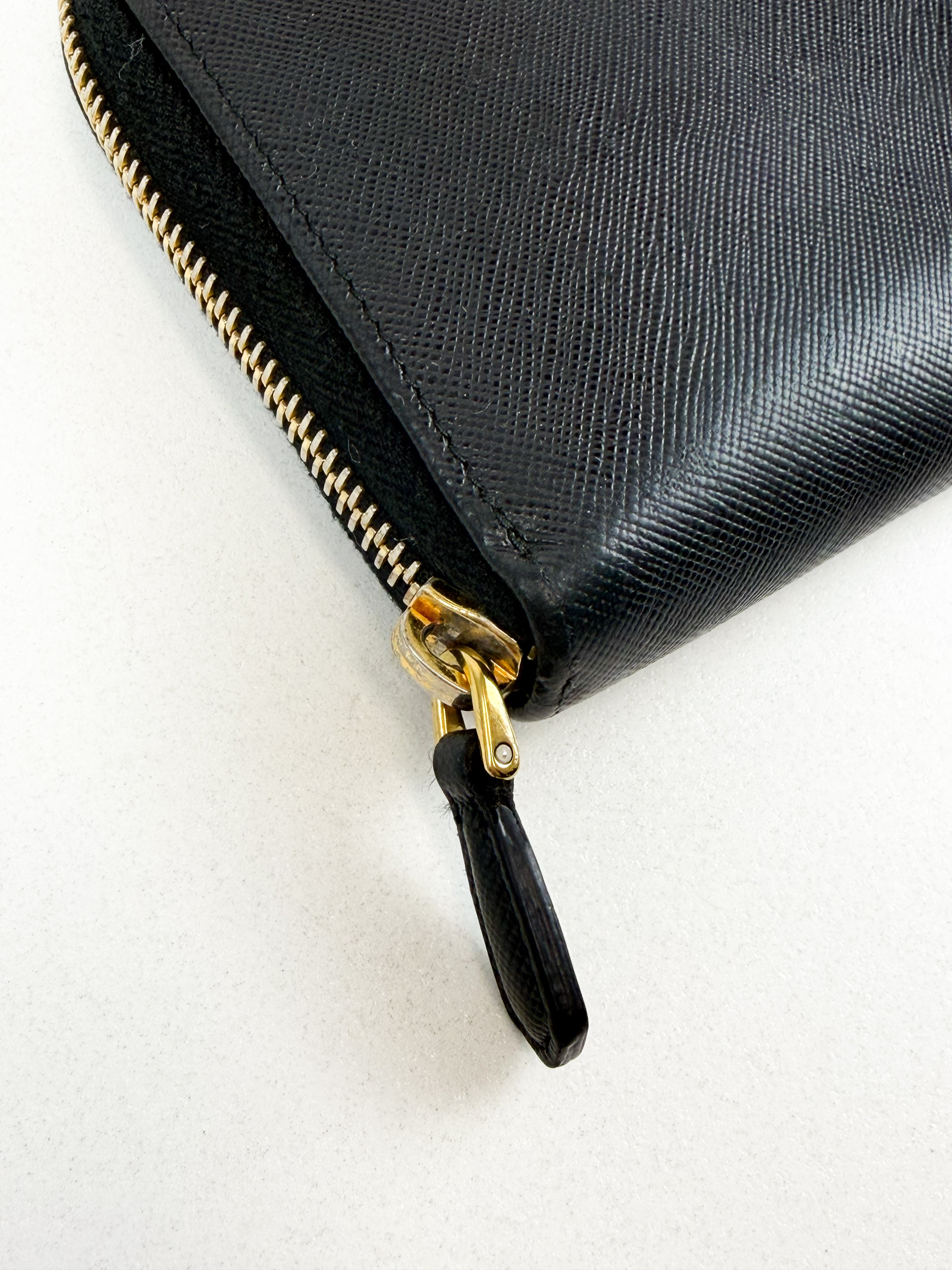 Prada Large Grained Leather Zip Around Wallet