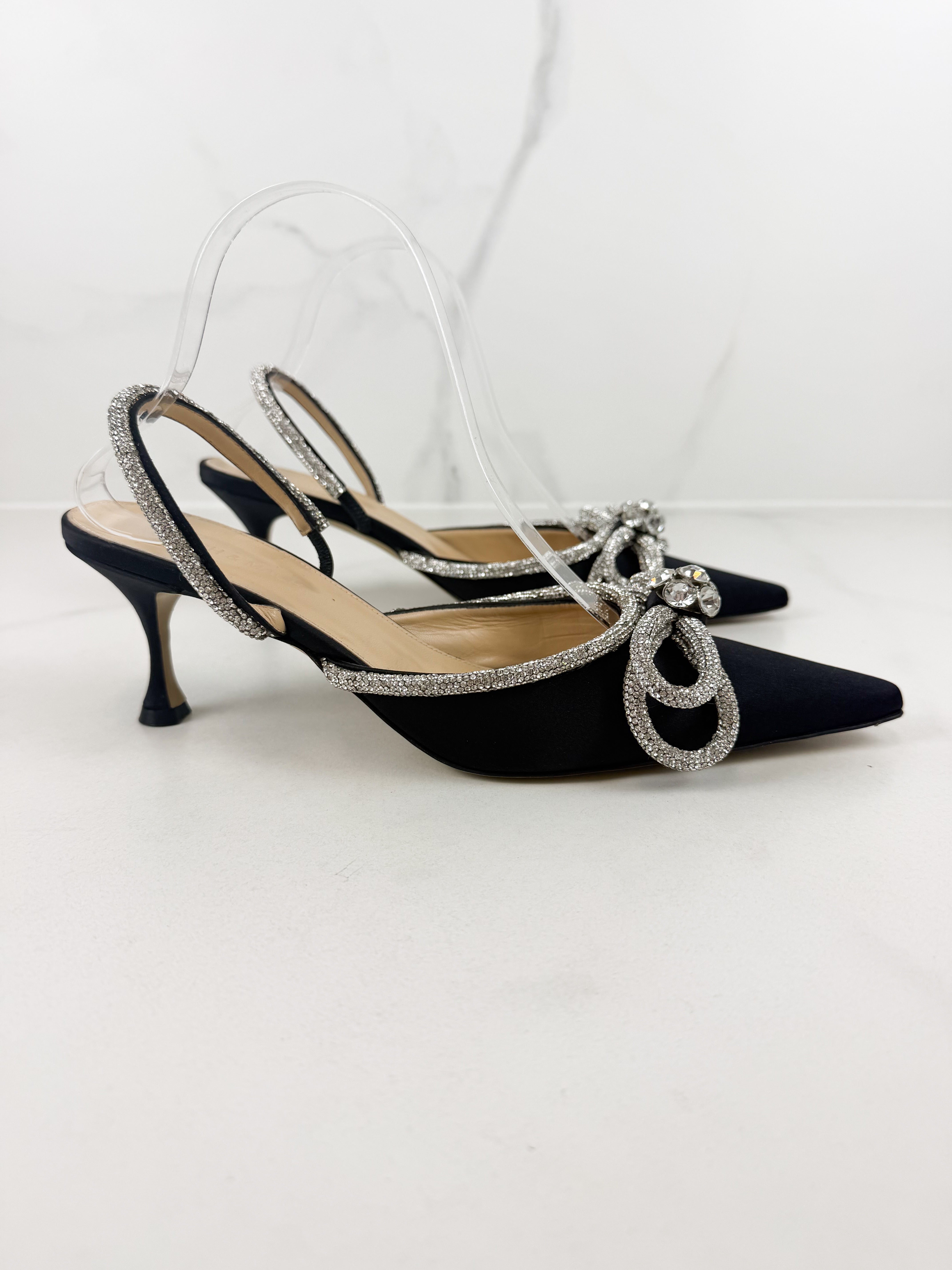 Mach & Mach Double Bow Embellished Crystal Kitten Heel Size 41