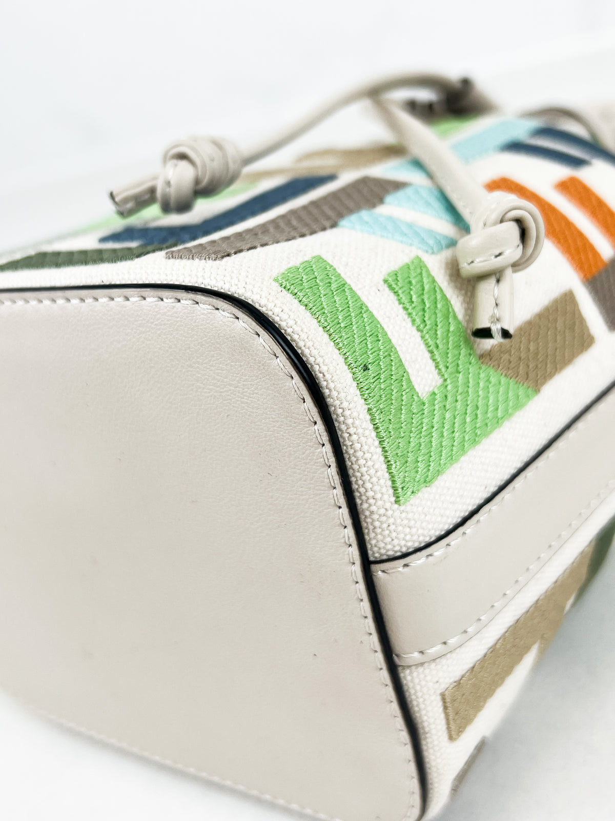 Fendi FF Multicolour Embroidred Mon Tresor Bucket Bag with Braided White Leather Handle