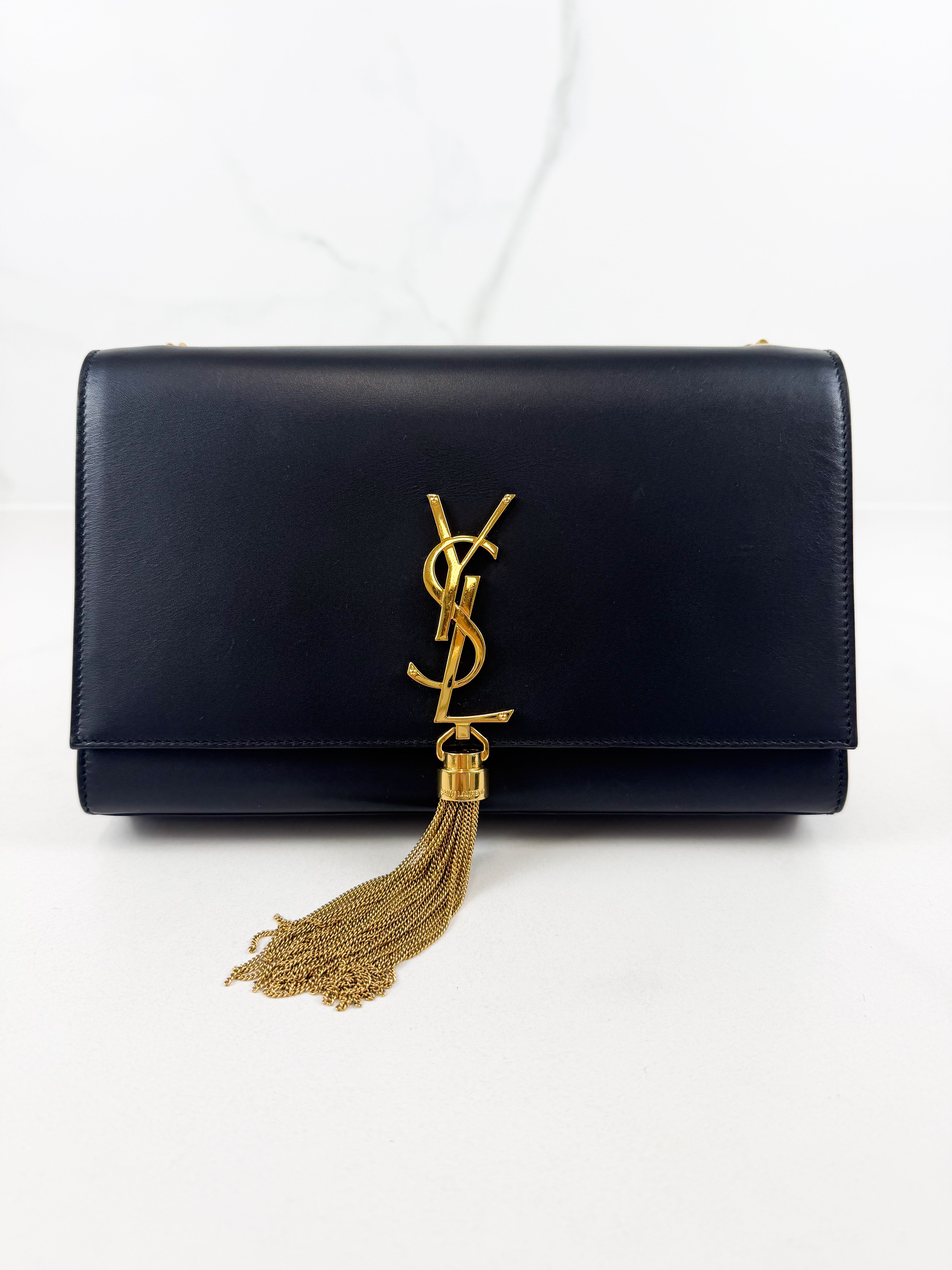 Saint Laurent Black Kate Medium Tassel Chain Bag with GHW