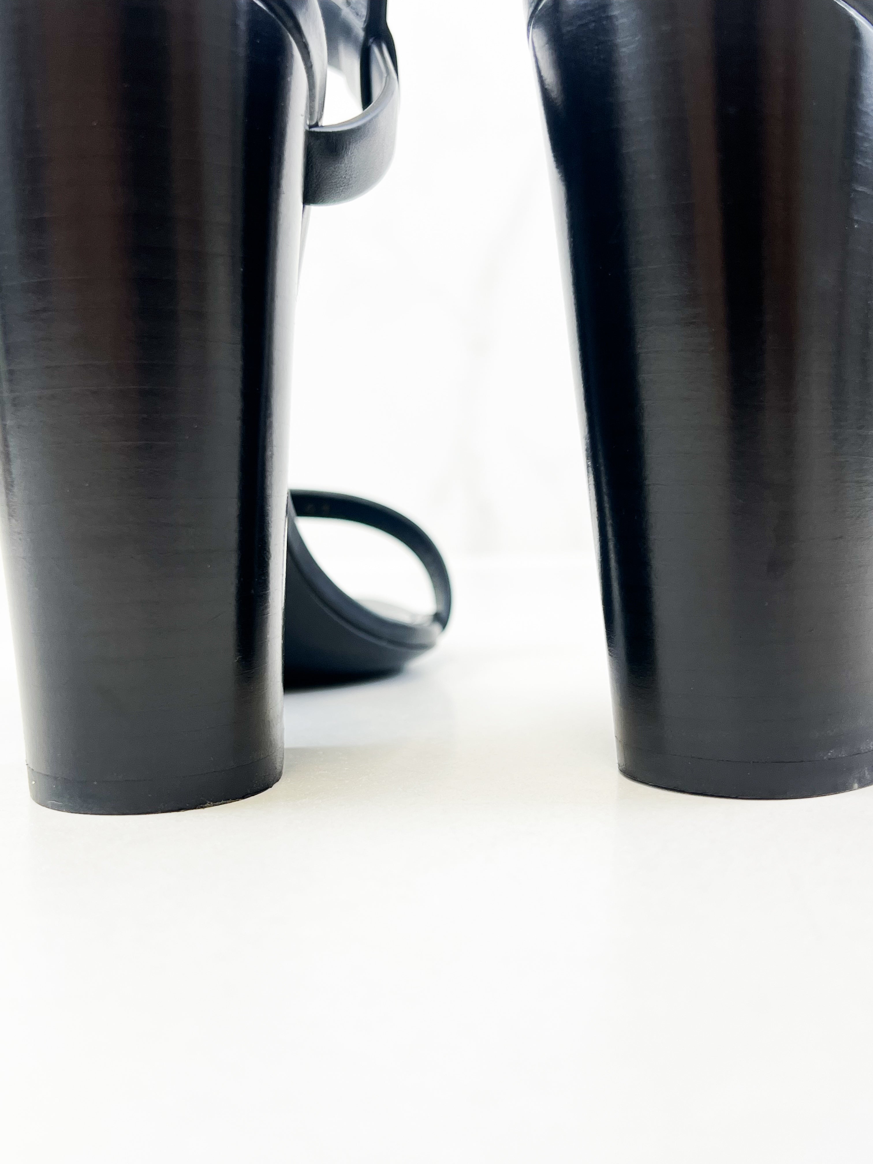 Saint Laurent Black Leather Sandal Heel Size 41