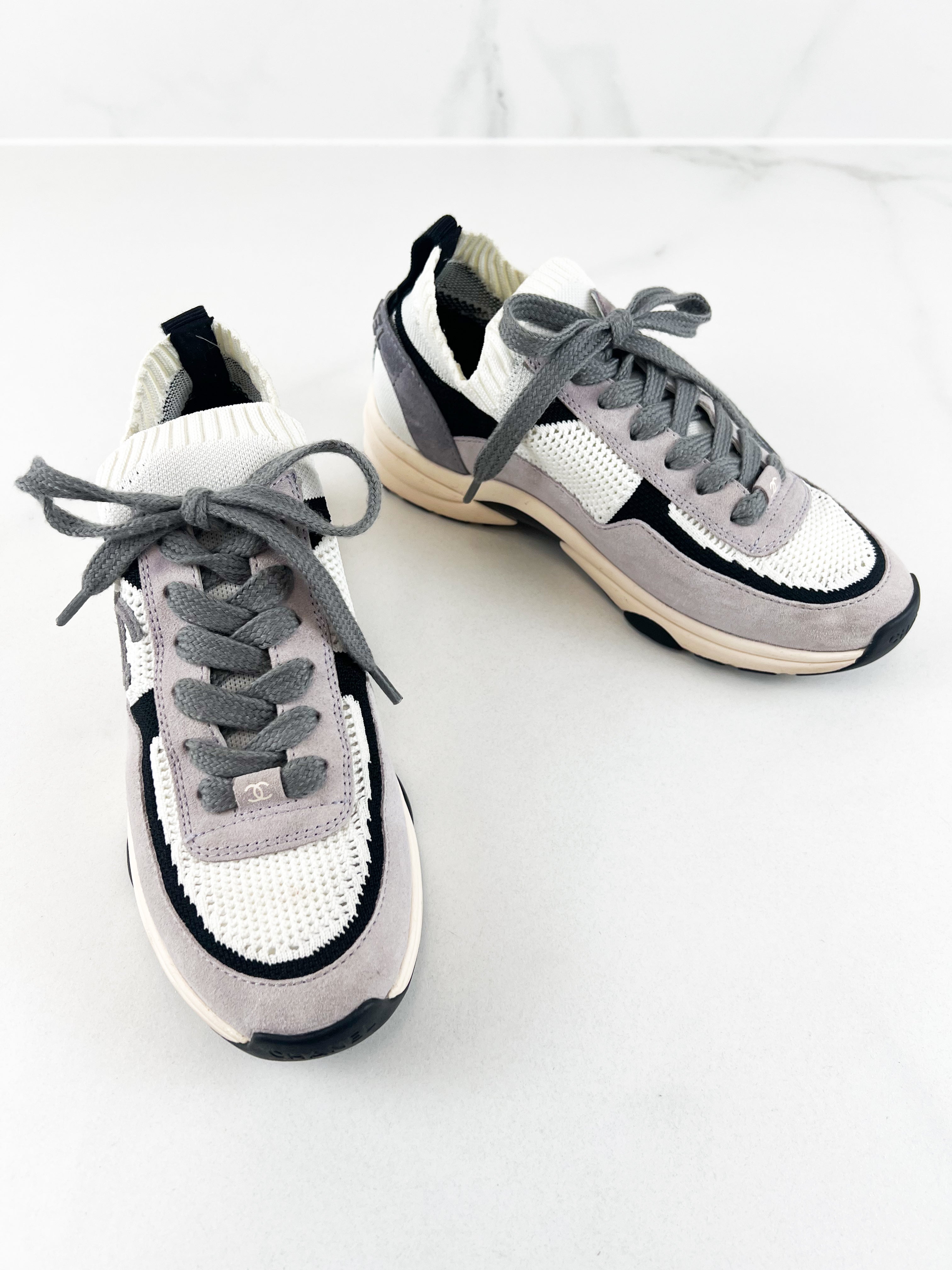 Chanel CC Knit & Suede Sneaker Size 36.5