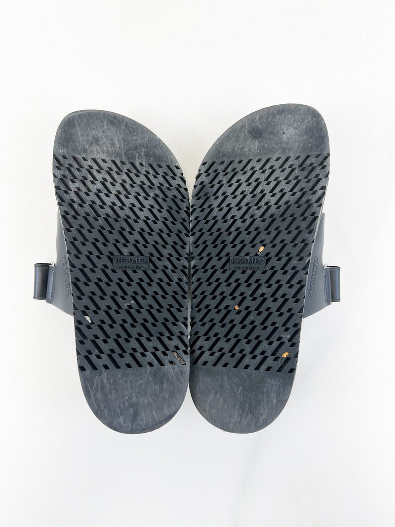 Hermes Chypre Sandals Noir Size 38.5