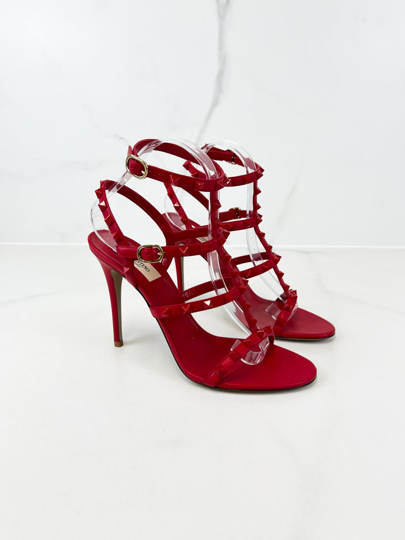 Valentino Red Rockstud Leather Sandals Size 39