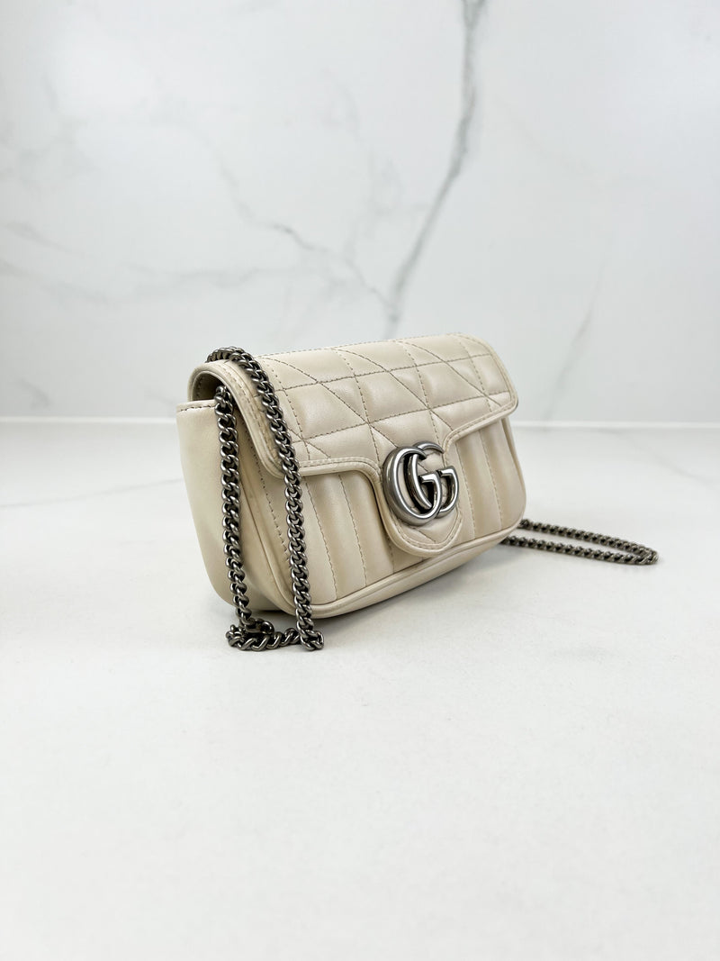 Gucci White GG Marmont Matelasse Super Mini Bag