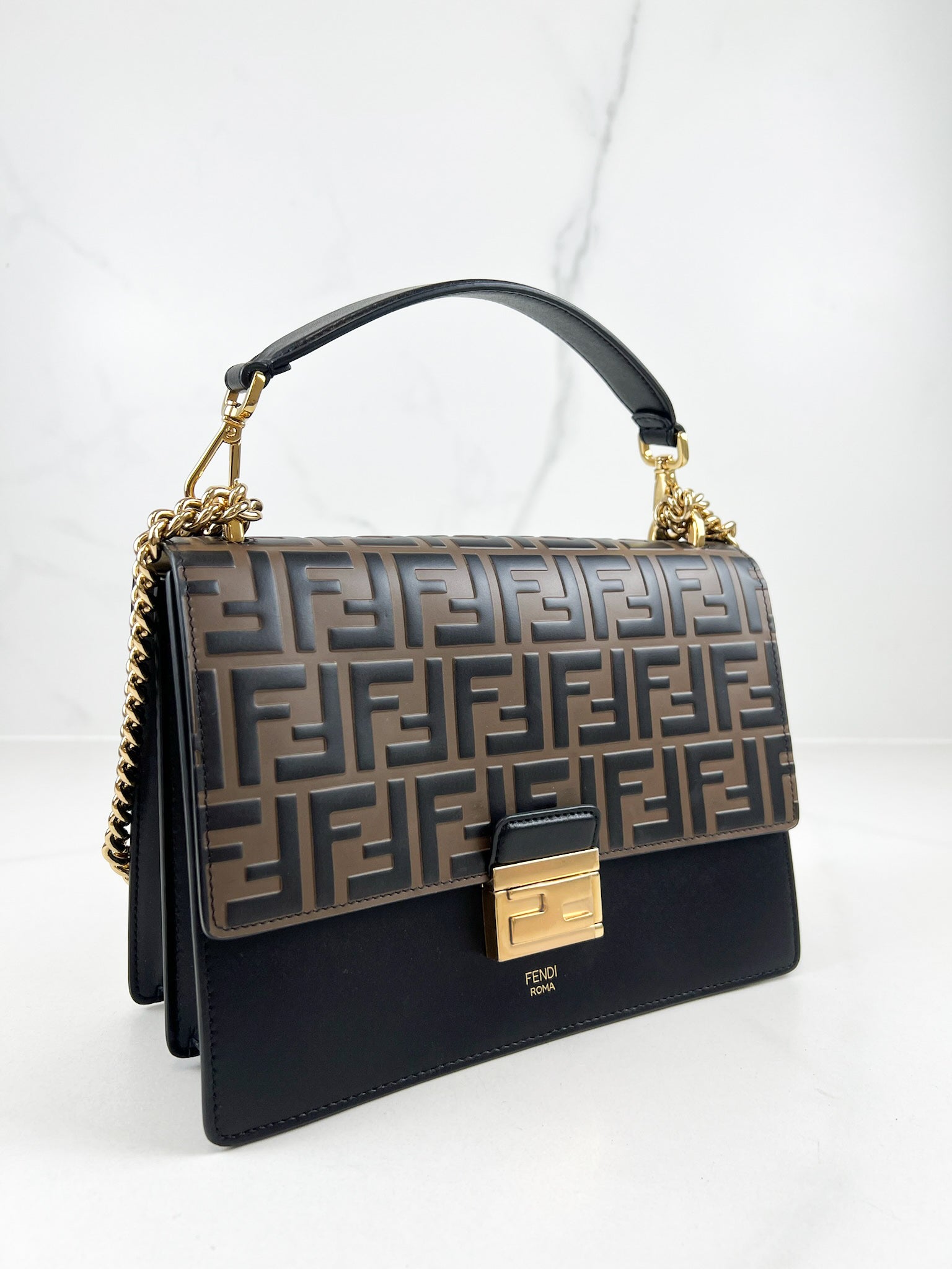 Fendi Kan I Medium Embossed Shoulder Flap Bag