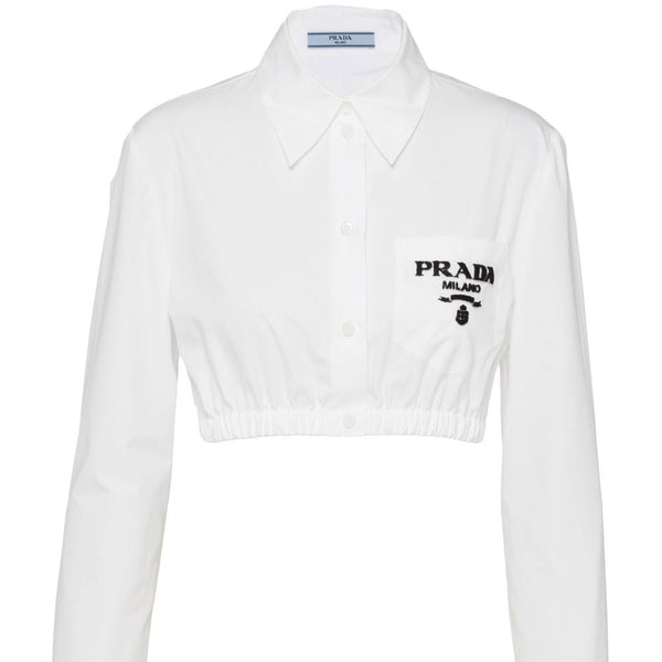 Prada Embroidered-logo Cropped Shirt Size 42