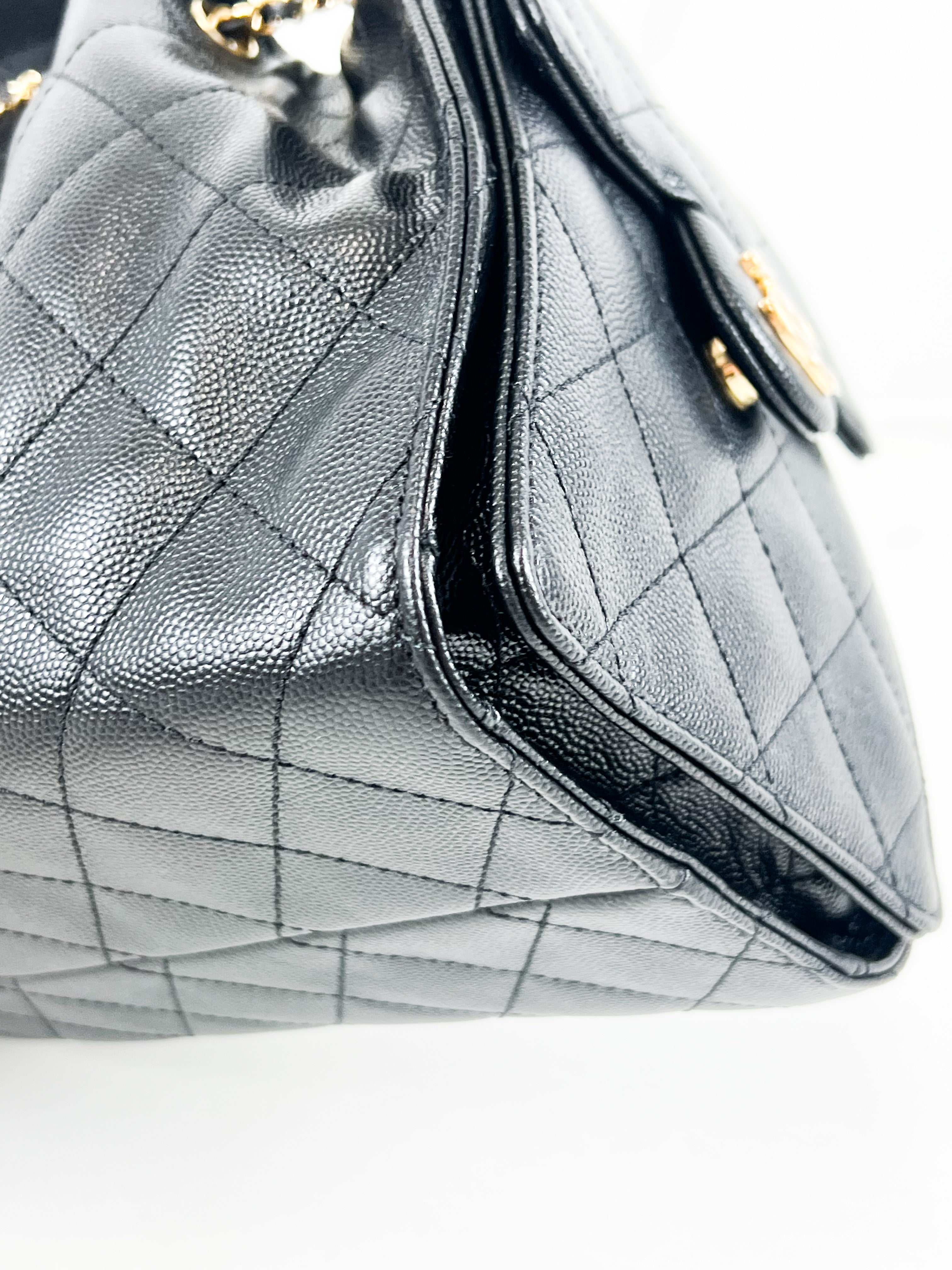 Chanel 25 Small Handbag in Black Grained Calfskin & Gold-Tone Metal