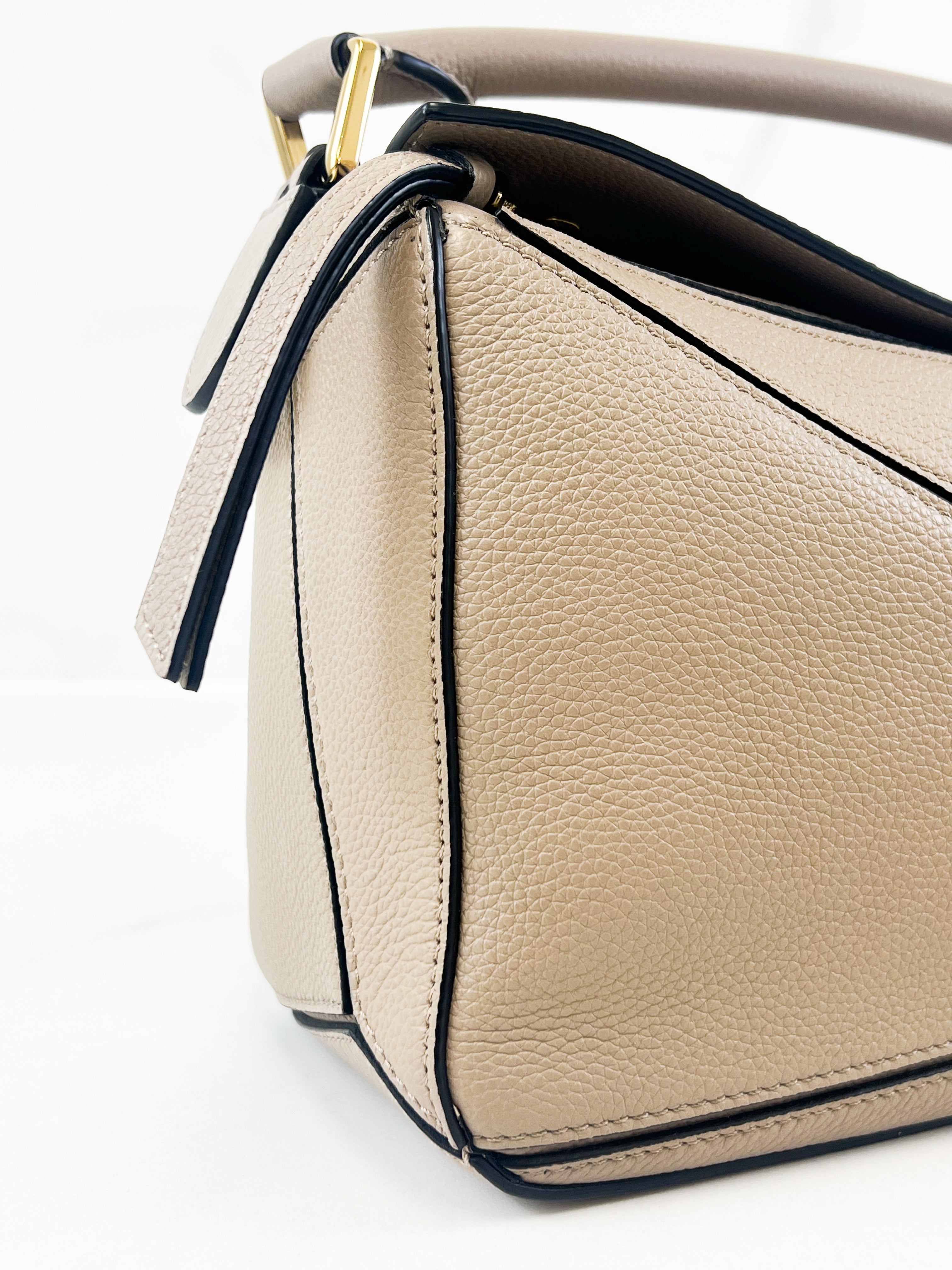 Loewe Puzzle Small Leather Shoulder Bag in Taupe