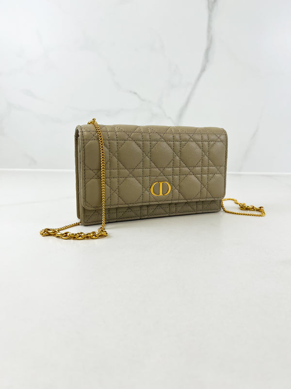 Christian Dior Beige Caro Pouch with Chain