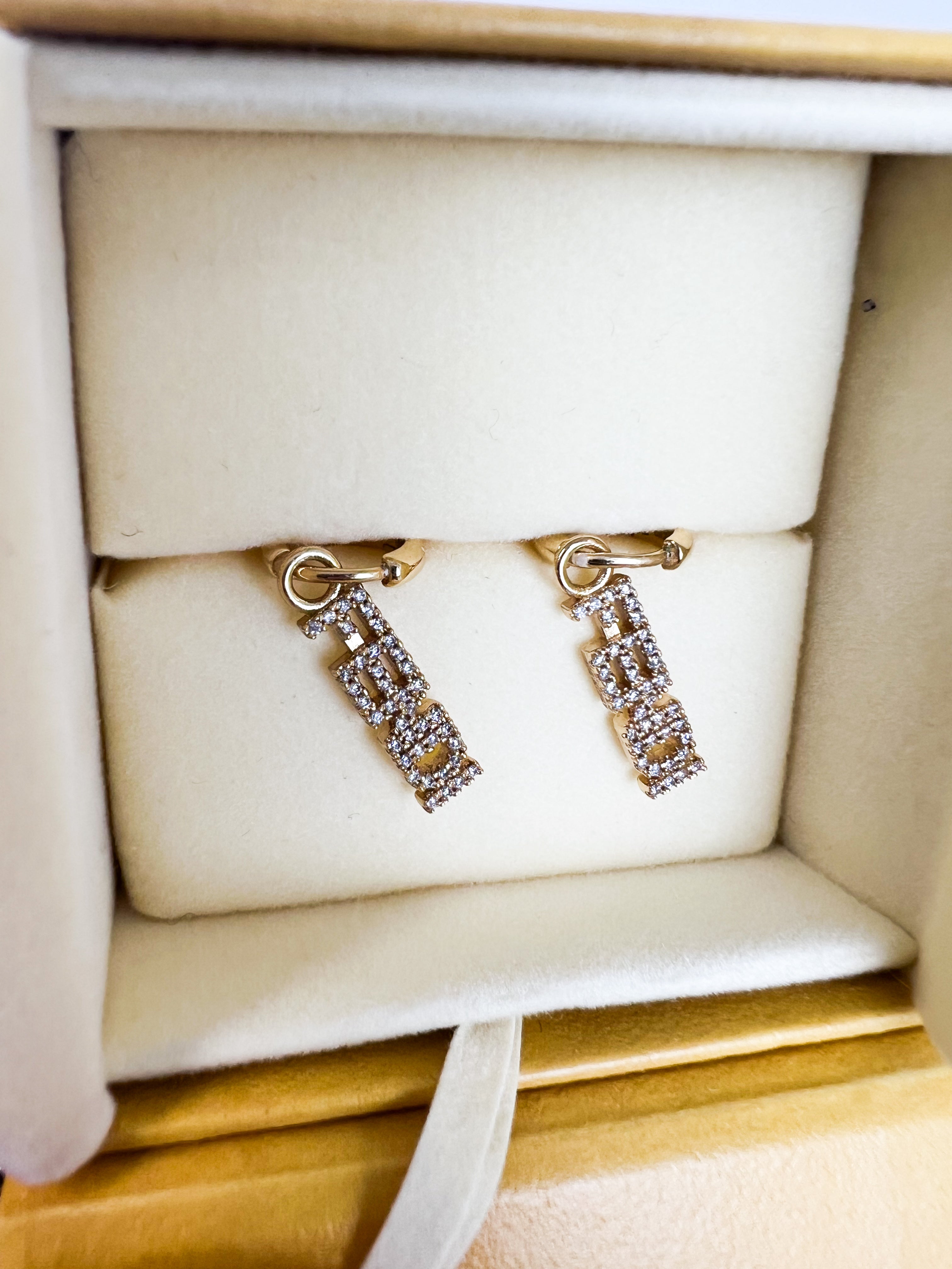 Fendi Drop Down Crystal Earring in Gold