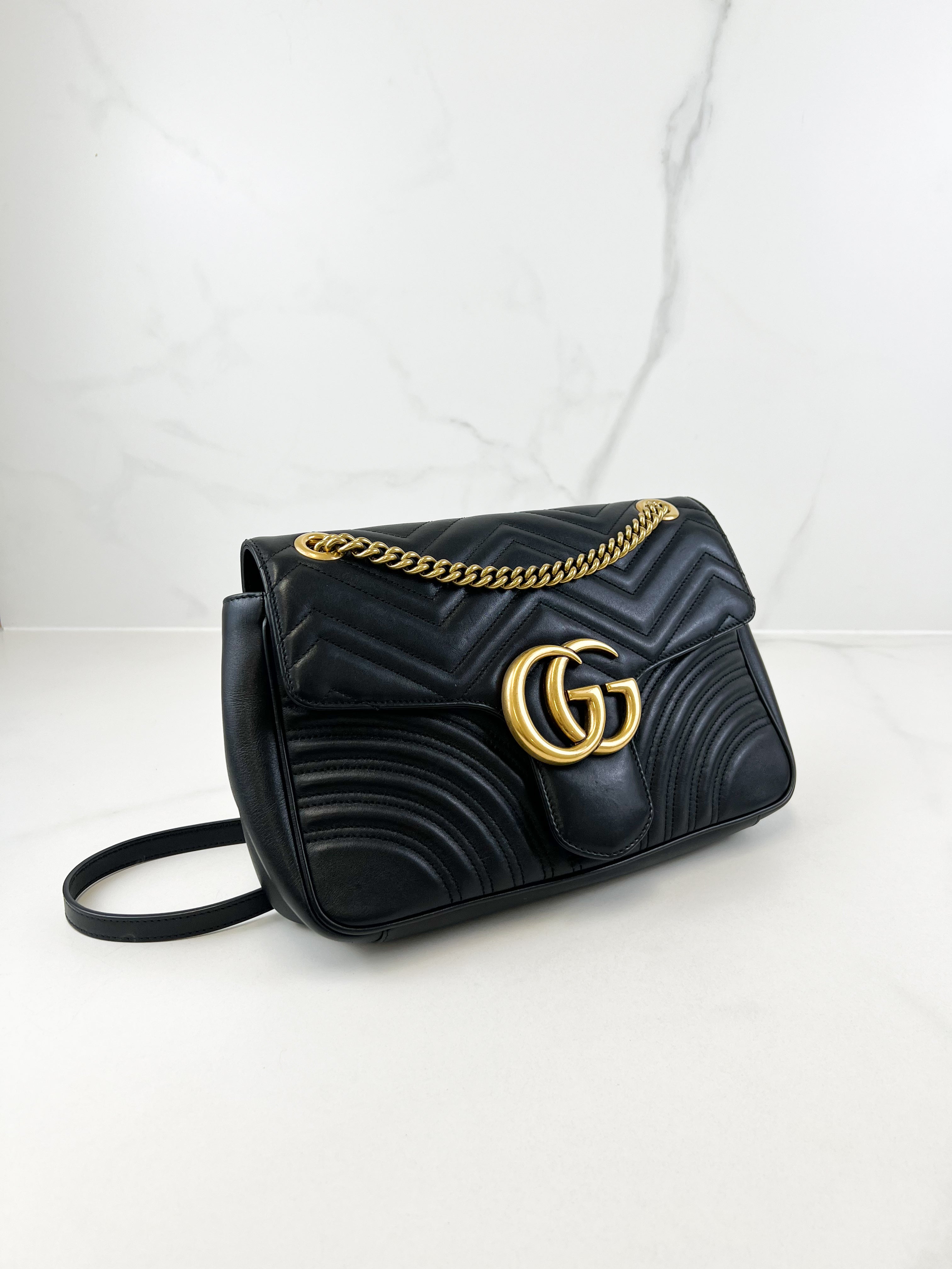 Gucci GG Marmont Matelasse Medium Black Flap Shoulder Bag