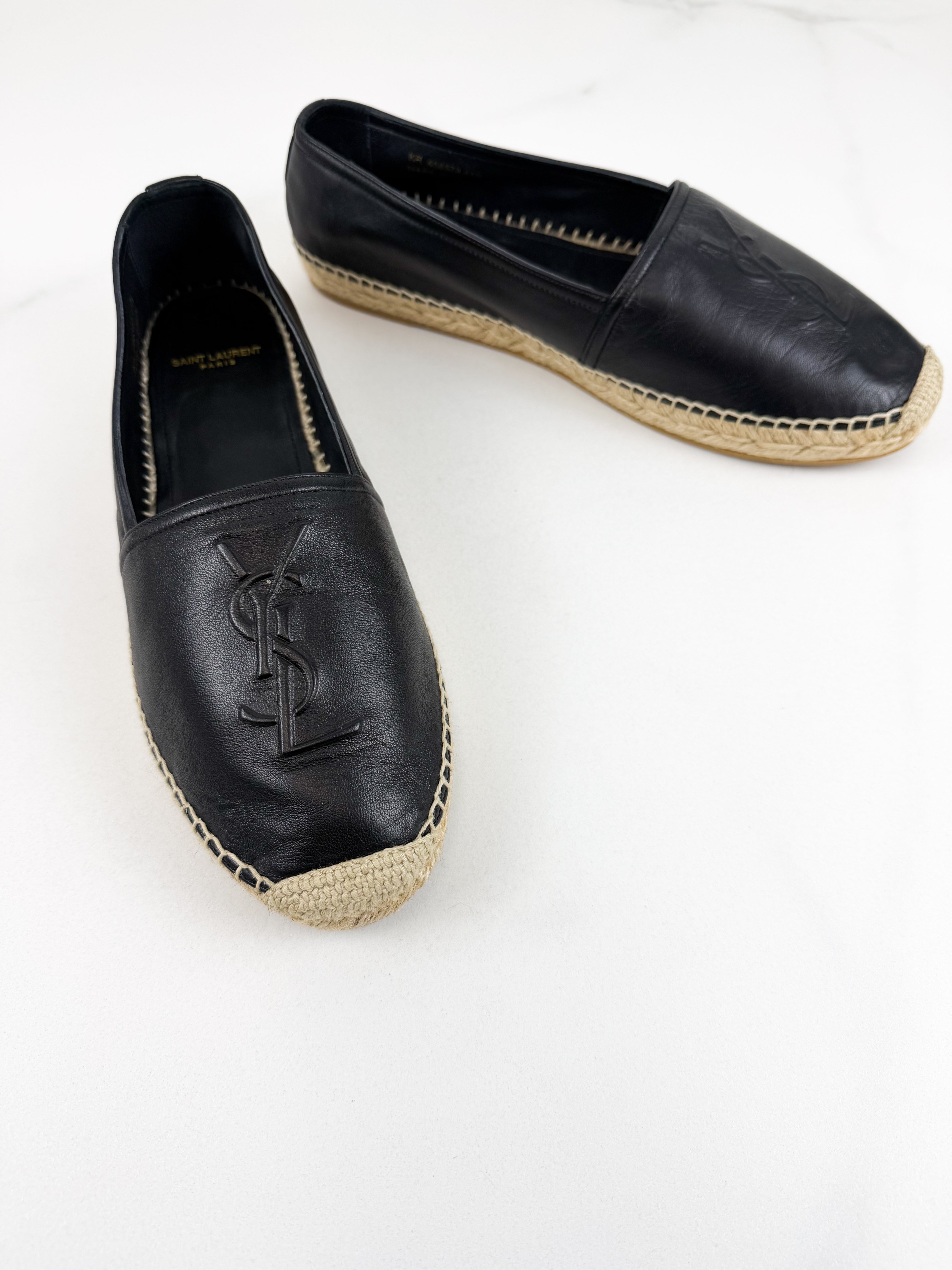 Saint Laurent Black Monogram Espadrilles Size 41.5