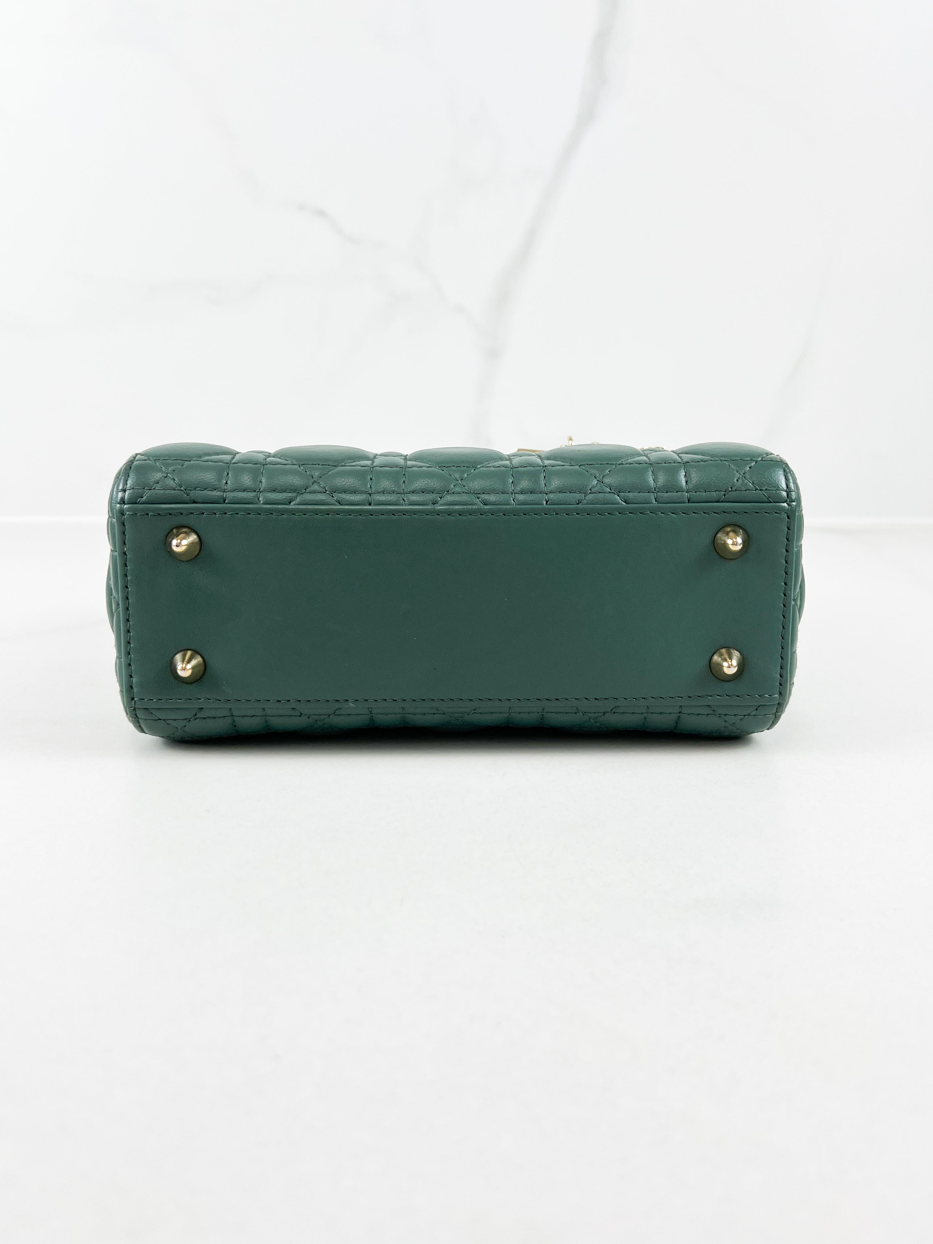 Christian Dior Small Lady Dior In Cedar Green Lambskin with GHW