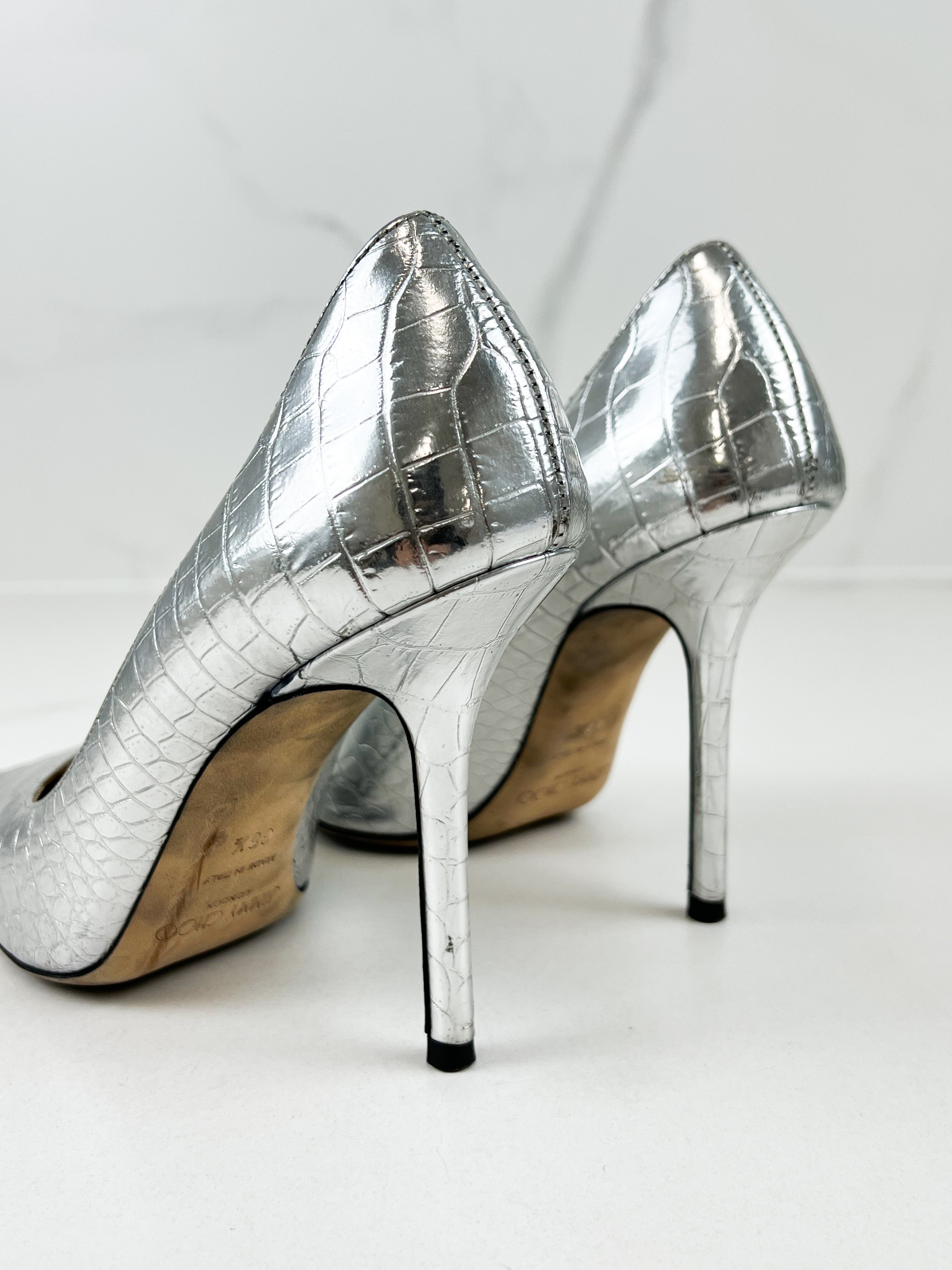 Jimmy Choo Metallic Croc Embossed Leather Pump Size 36.5