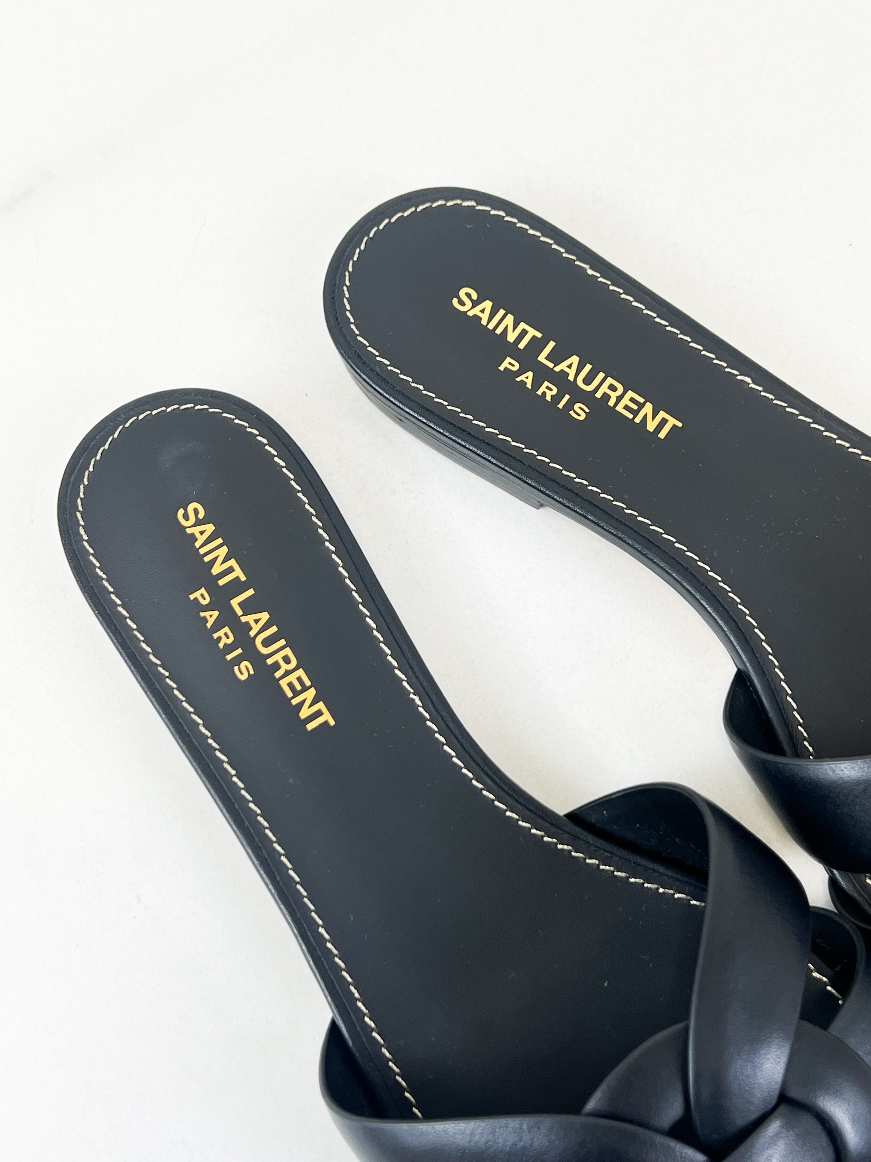 Saint Laurent Black Tribute Flat Mules Size 38