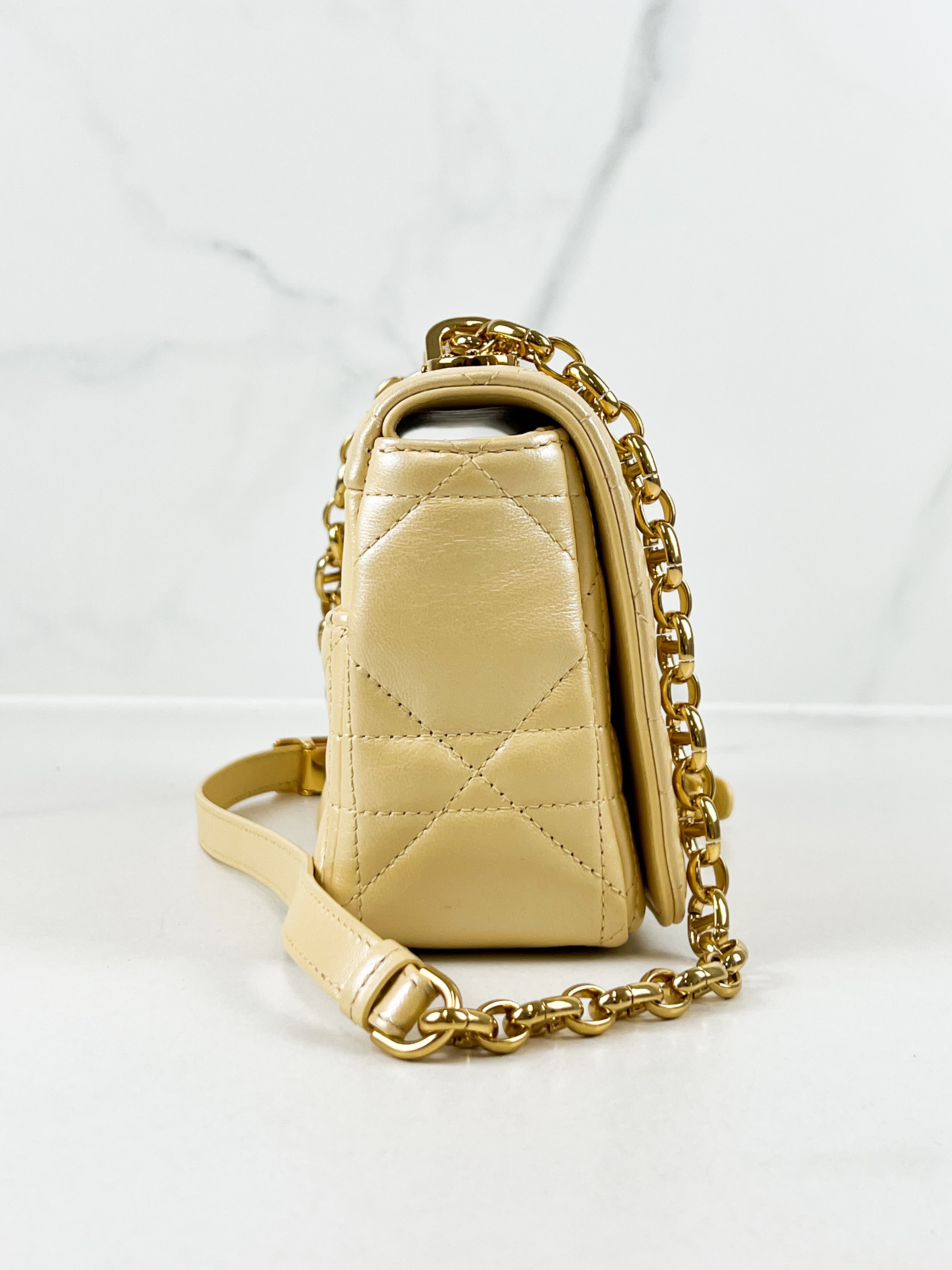 Christian Dior Medium Caro Bag in Butter with GHW