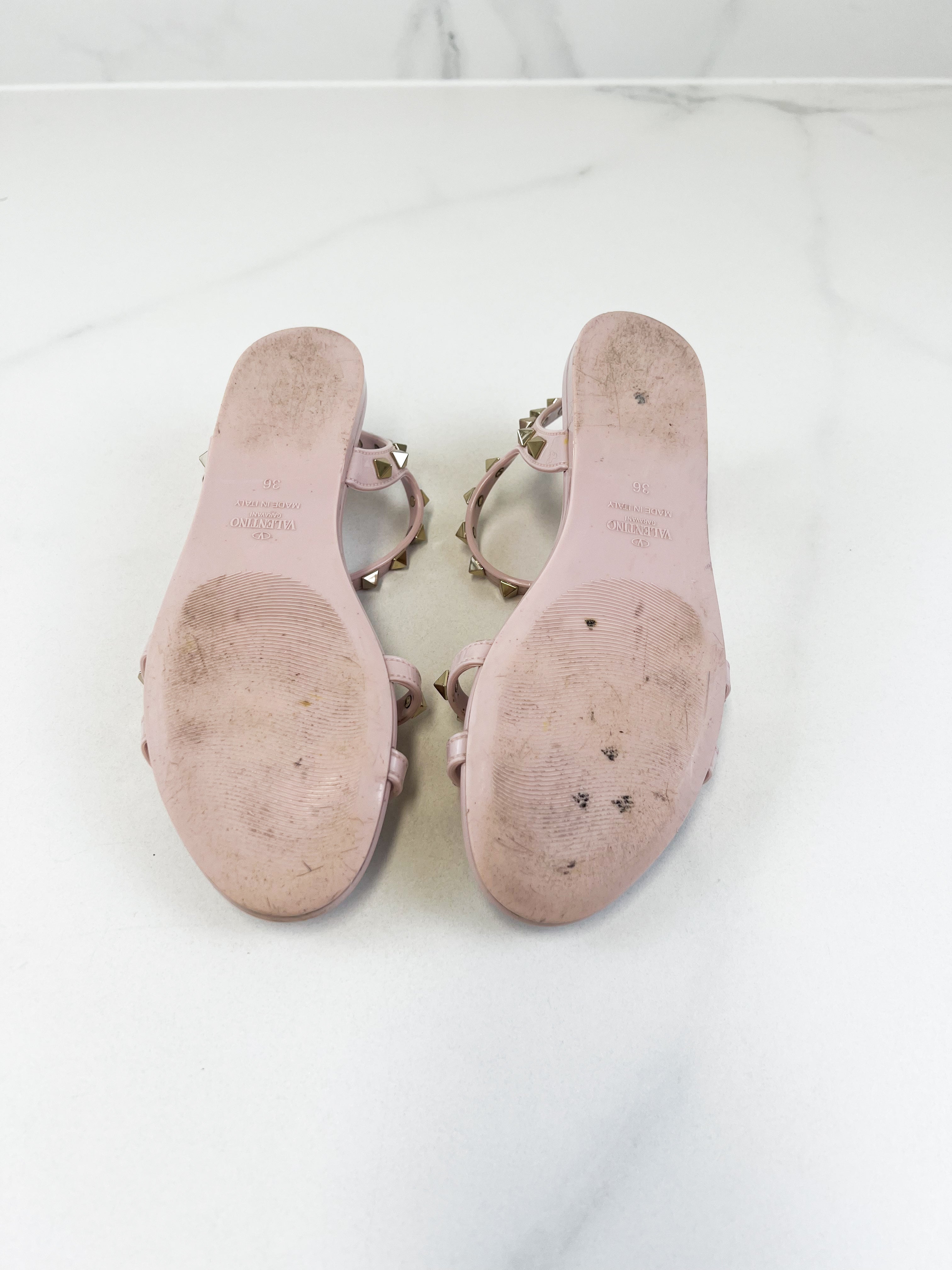 Valentino Garavani Rockstud PVC Sandal in Baby Pink Size 36