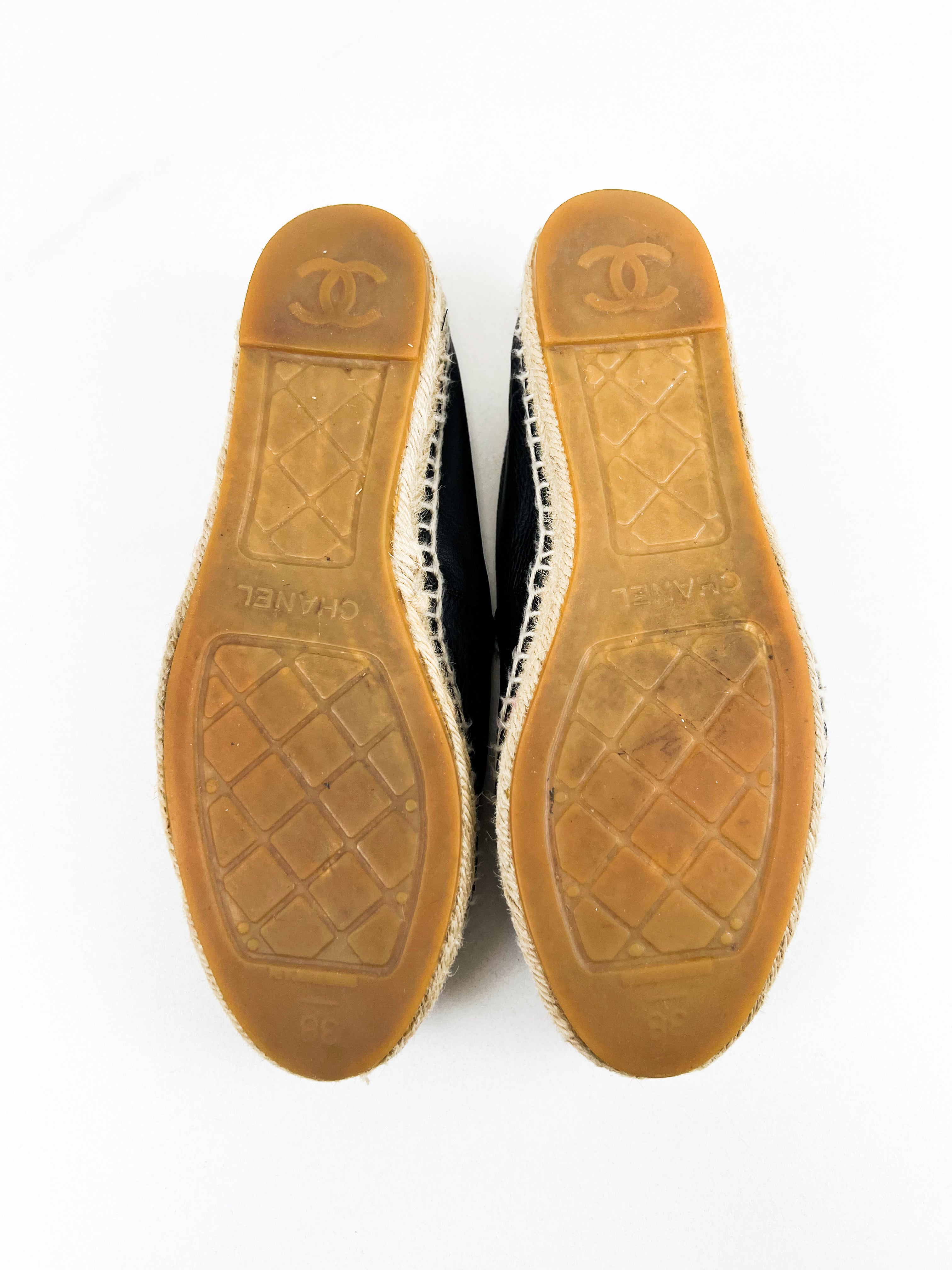 Chanel Black CC Leather Espadrille Size 38