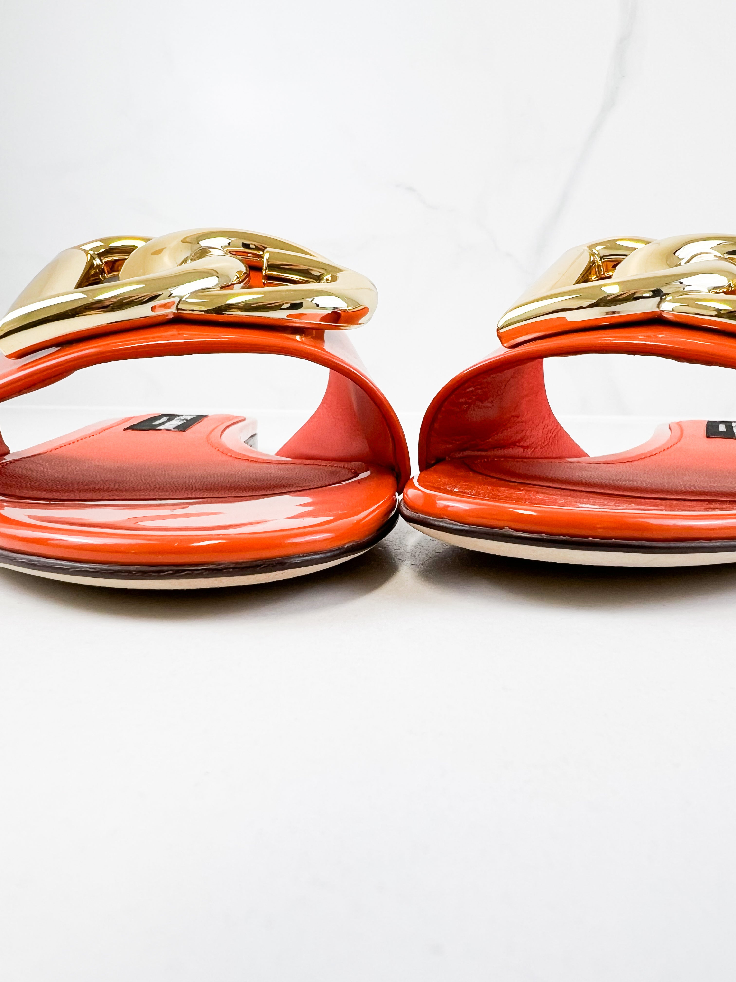 Dolce & Gabbana Orange Patent Leather Logo Slides Size 41
