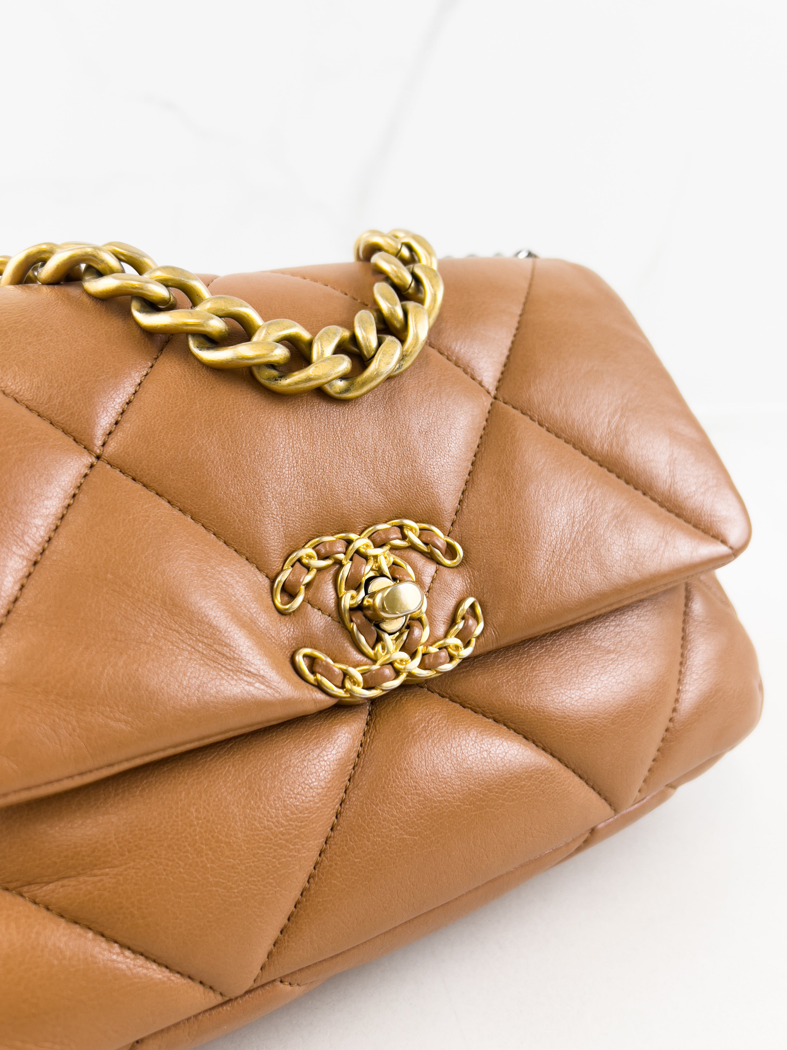 Chanel Caramel Small Lambskin 19 with Gold & Silver Tone Hardware