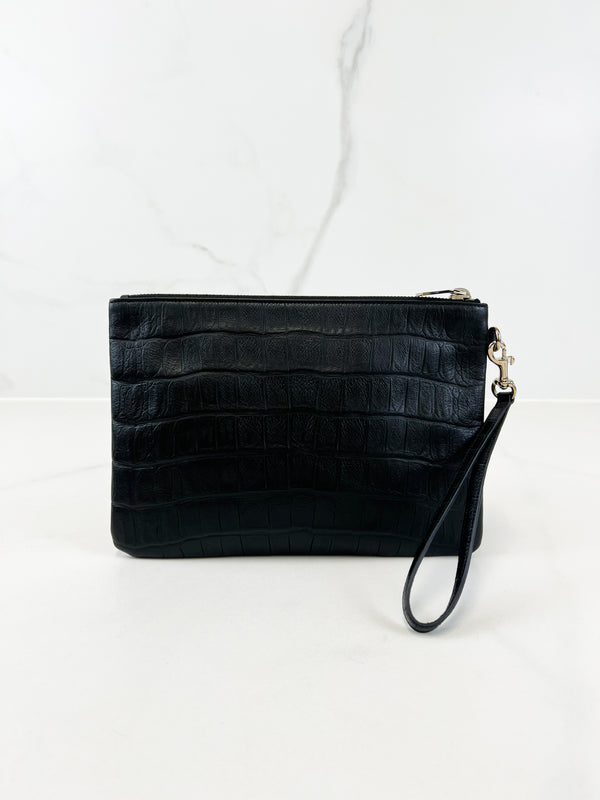 Saint Laurent Croc Pouch with SHW