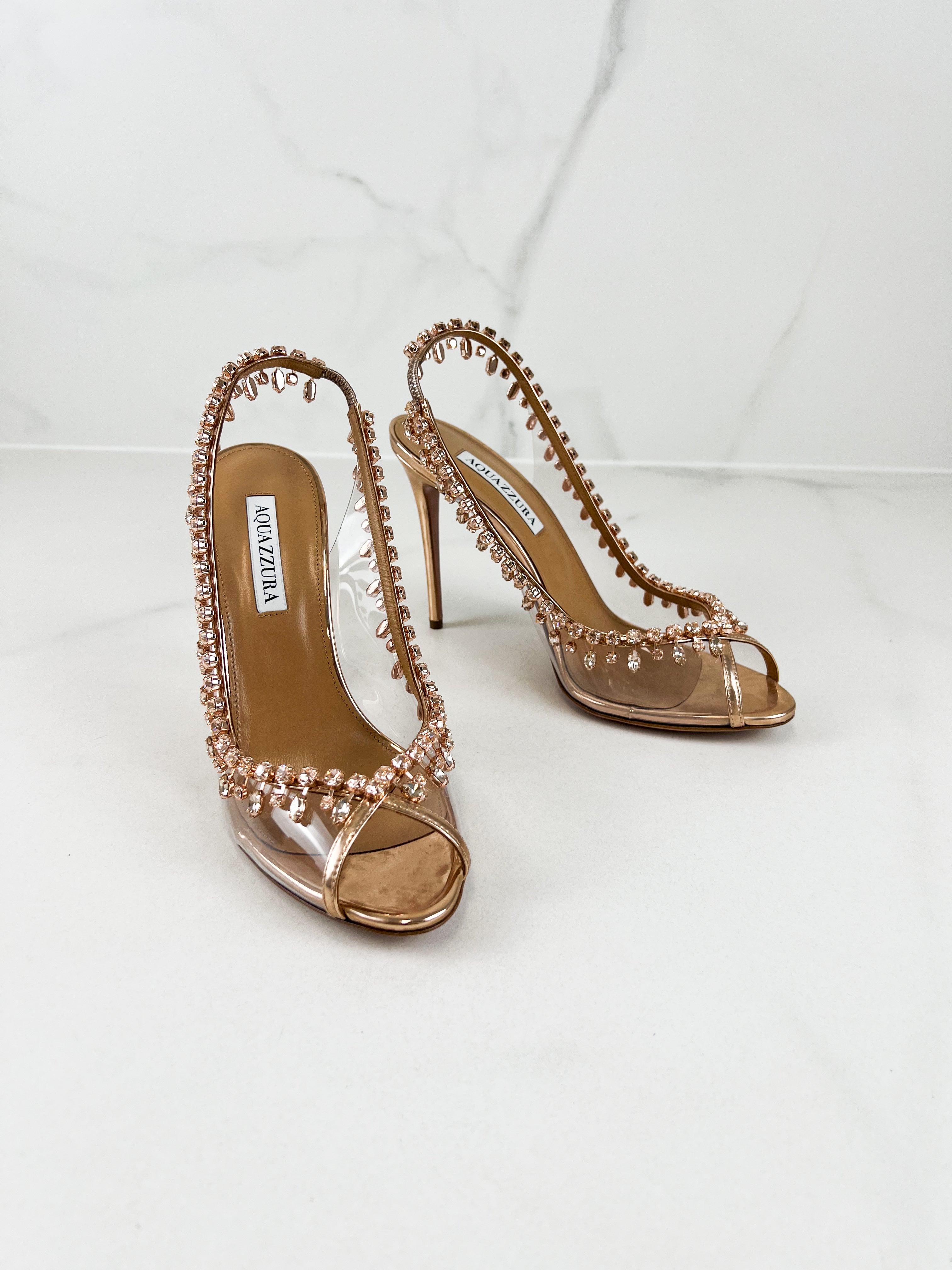 Aquazzura Temptation Crystal Rose Gold Sandal 100 Heel Size 39