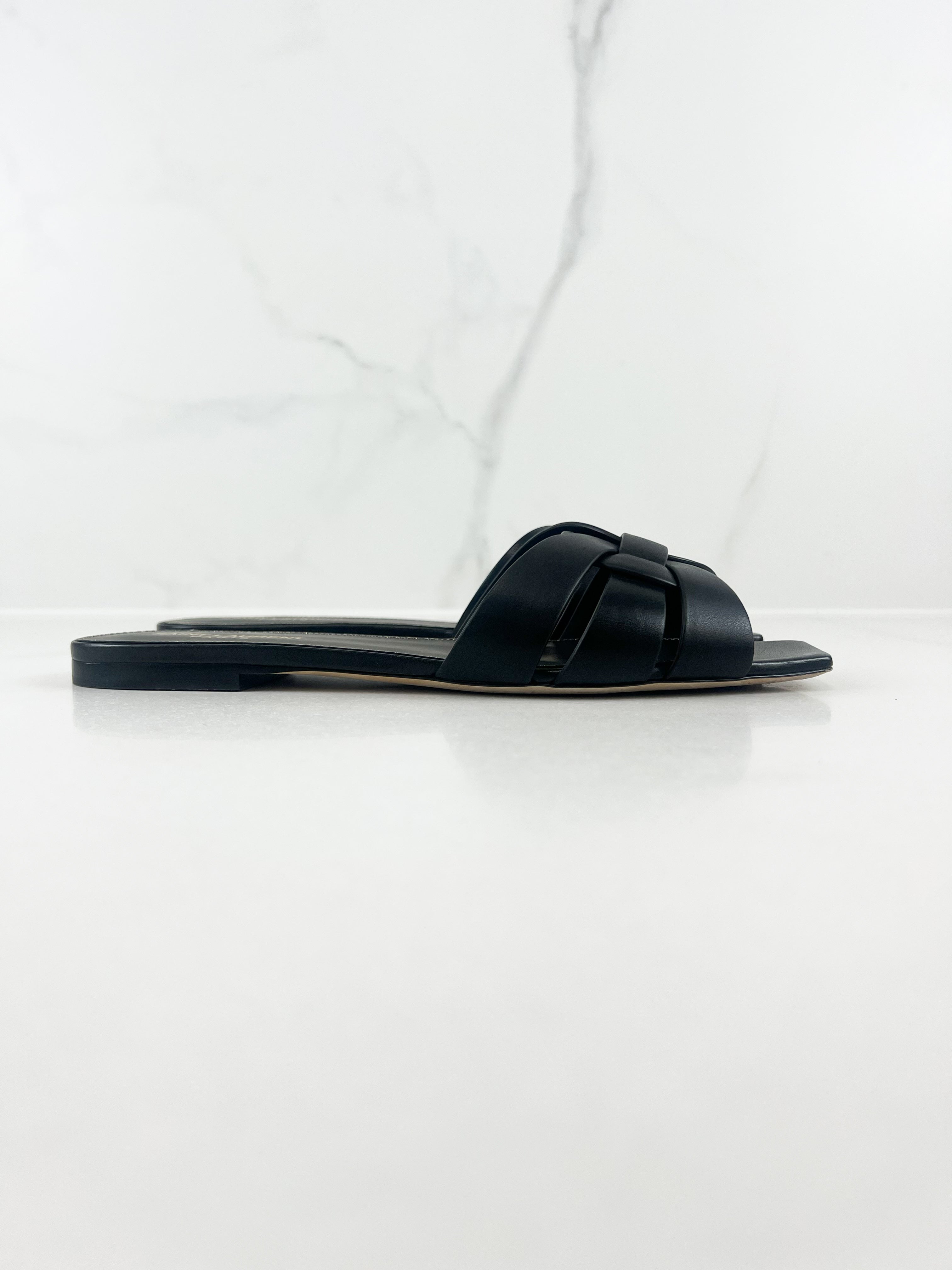 Saint Laurent Black Tribute Flat Mules Size 40