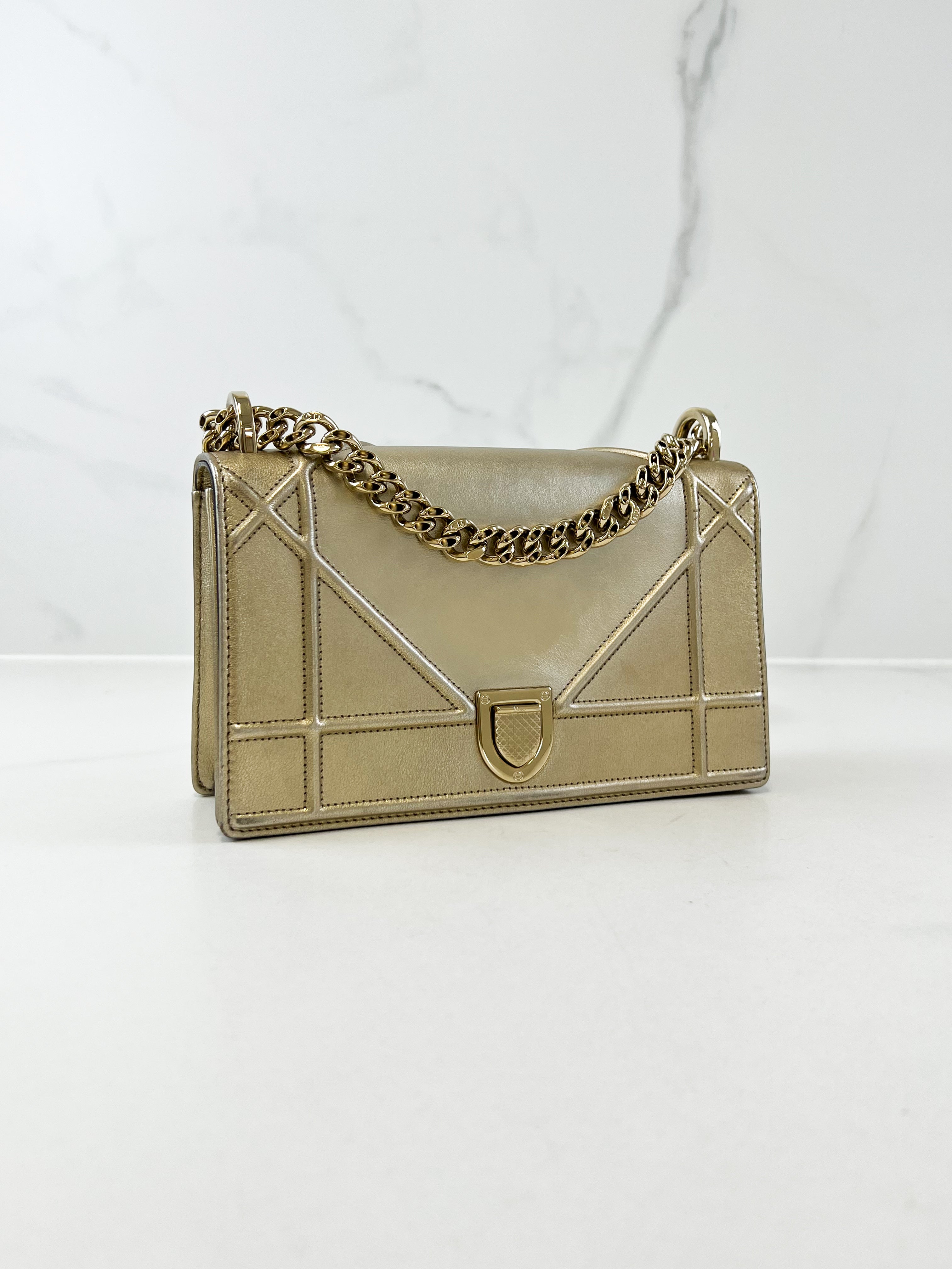 Christian Dior Gold Small Diorama Shoulder Bag GHW