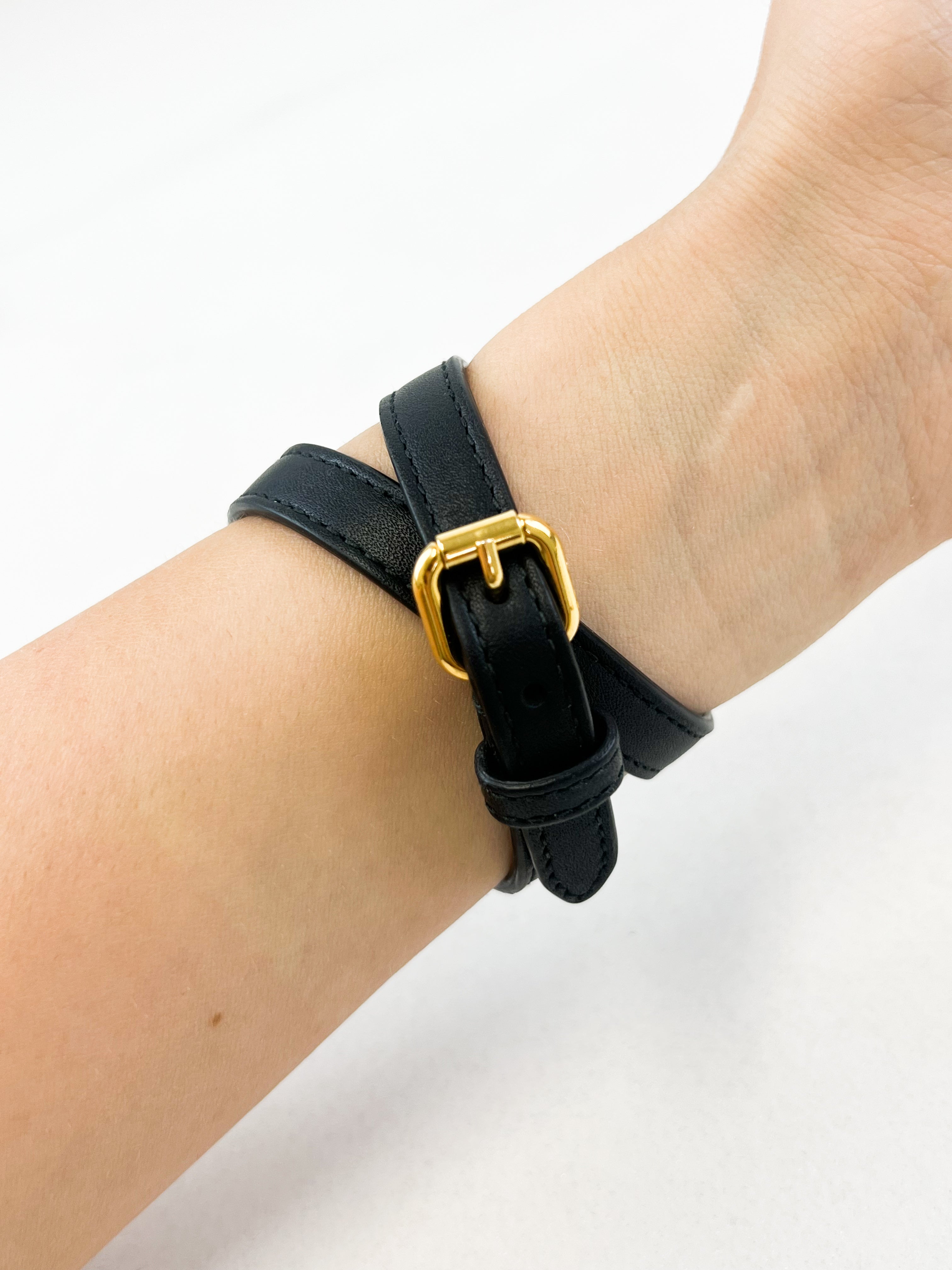 Fendi F Logo Leather Wrap-around Bracelet in Black with GHW