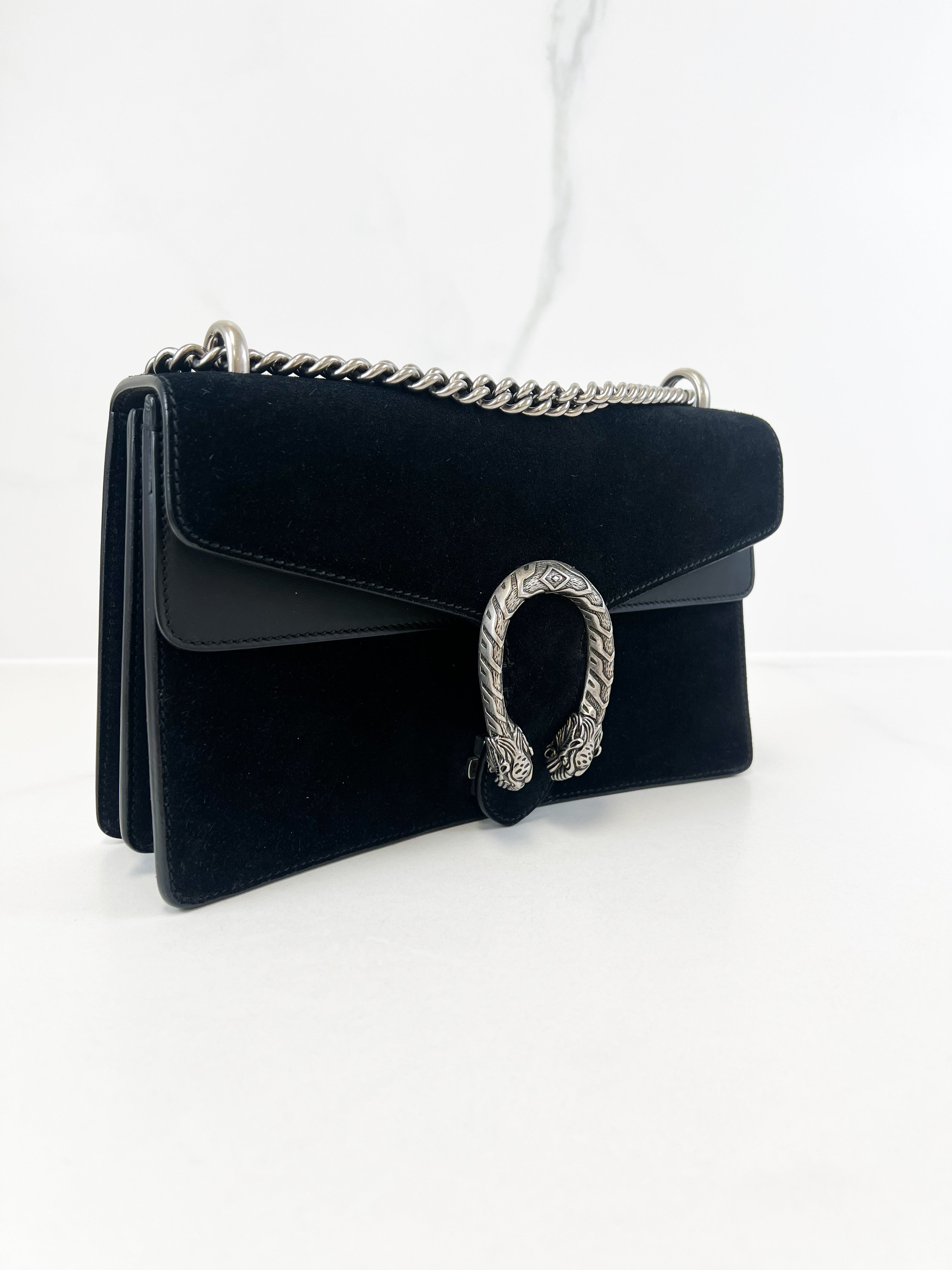 Gucci Black Medium Velvet Dionysus with Leather Detail