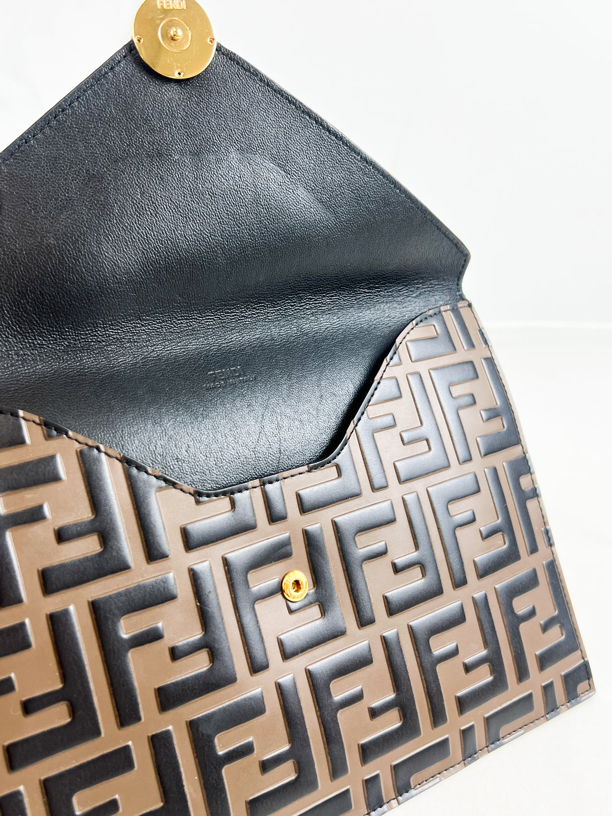 Fendi FF Leather Envelope Clutch