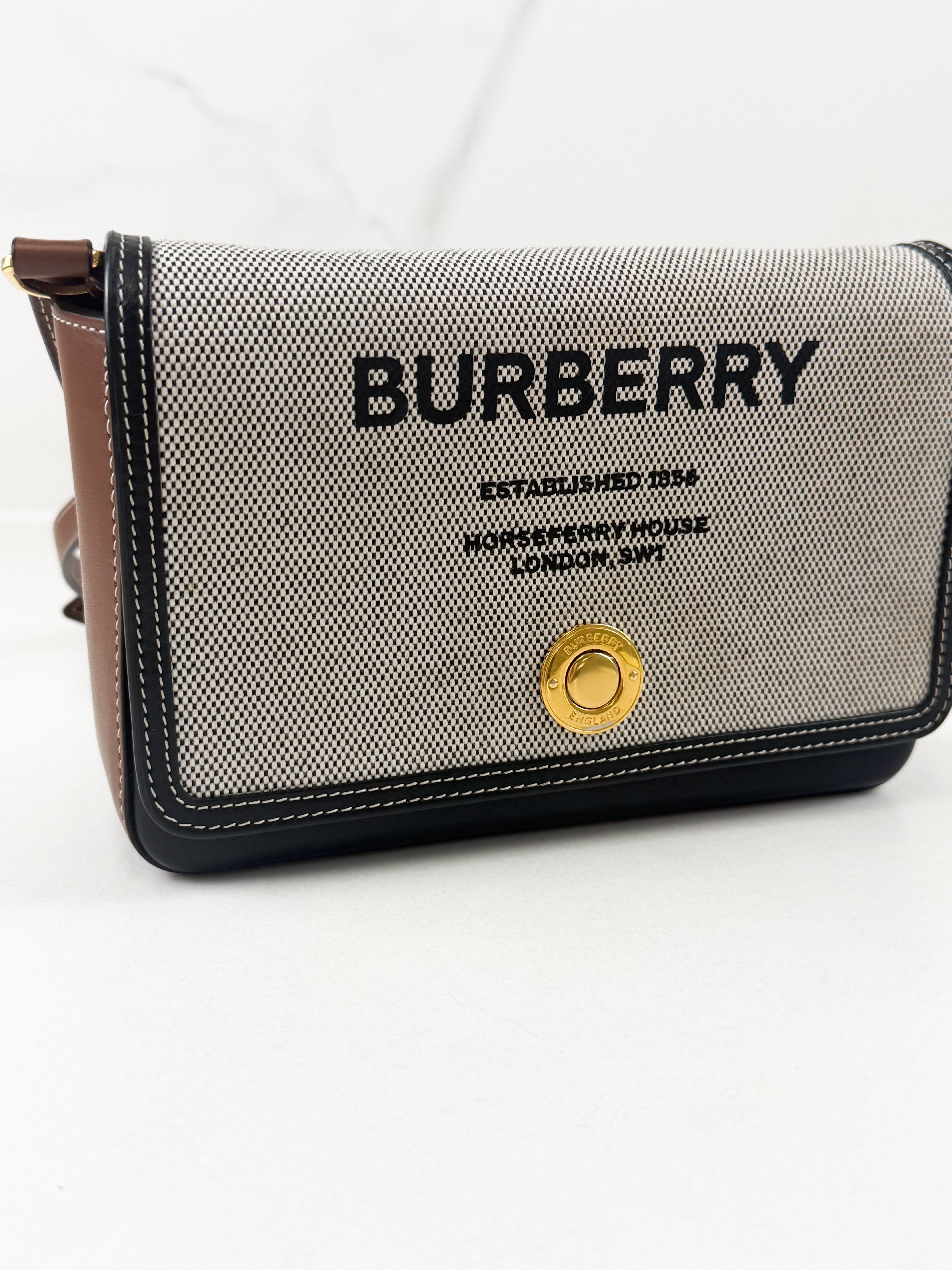 Burberry Leather-trimmed Printed Shoulder Bag with GHW
