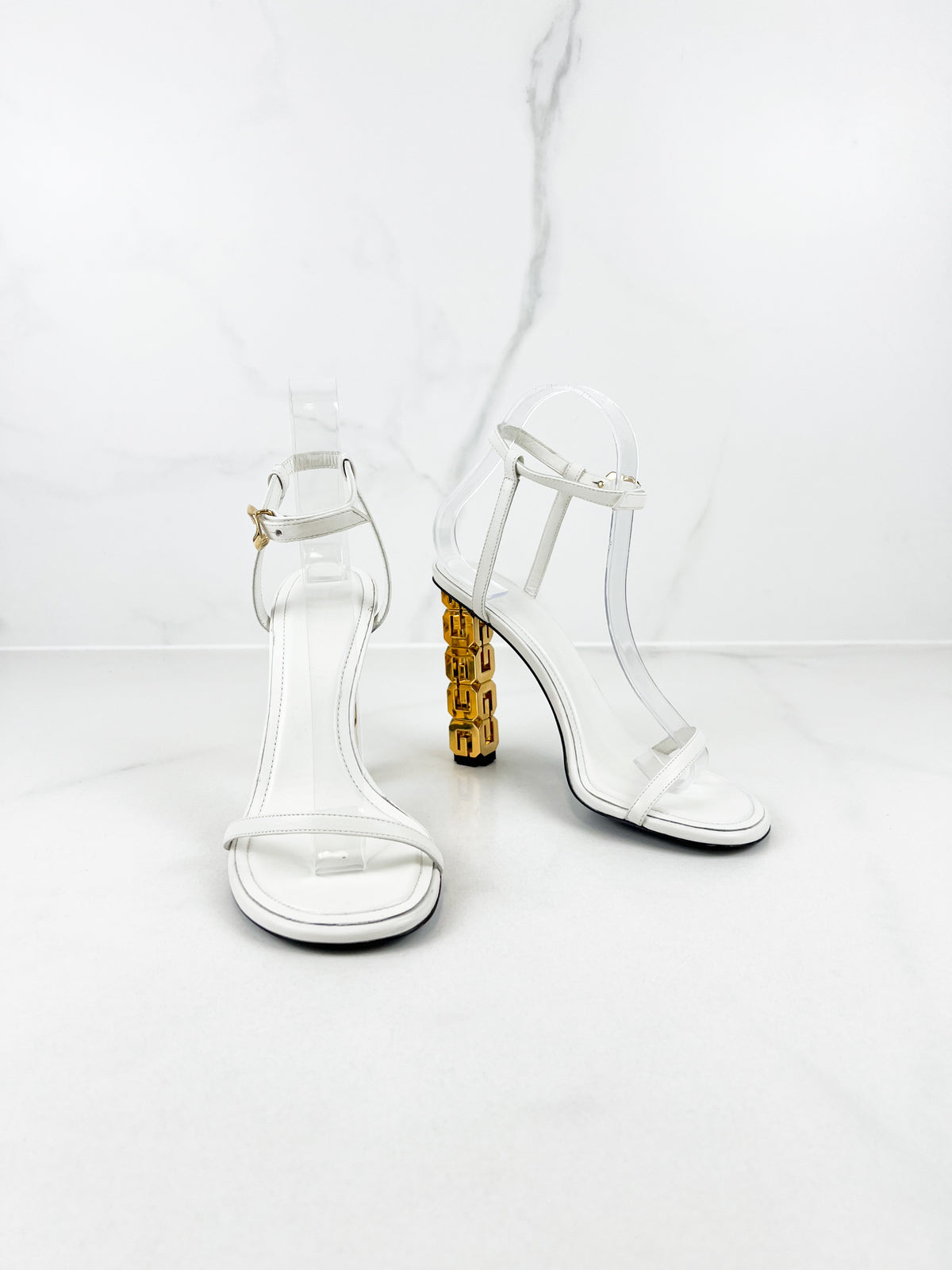Givenchy G-Cube Ankle Strap Sandal in White/Gold Size 37