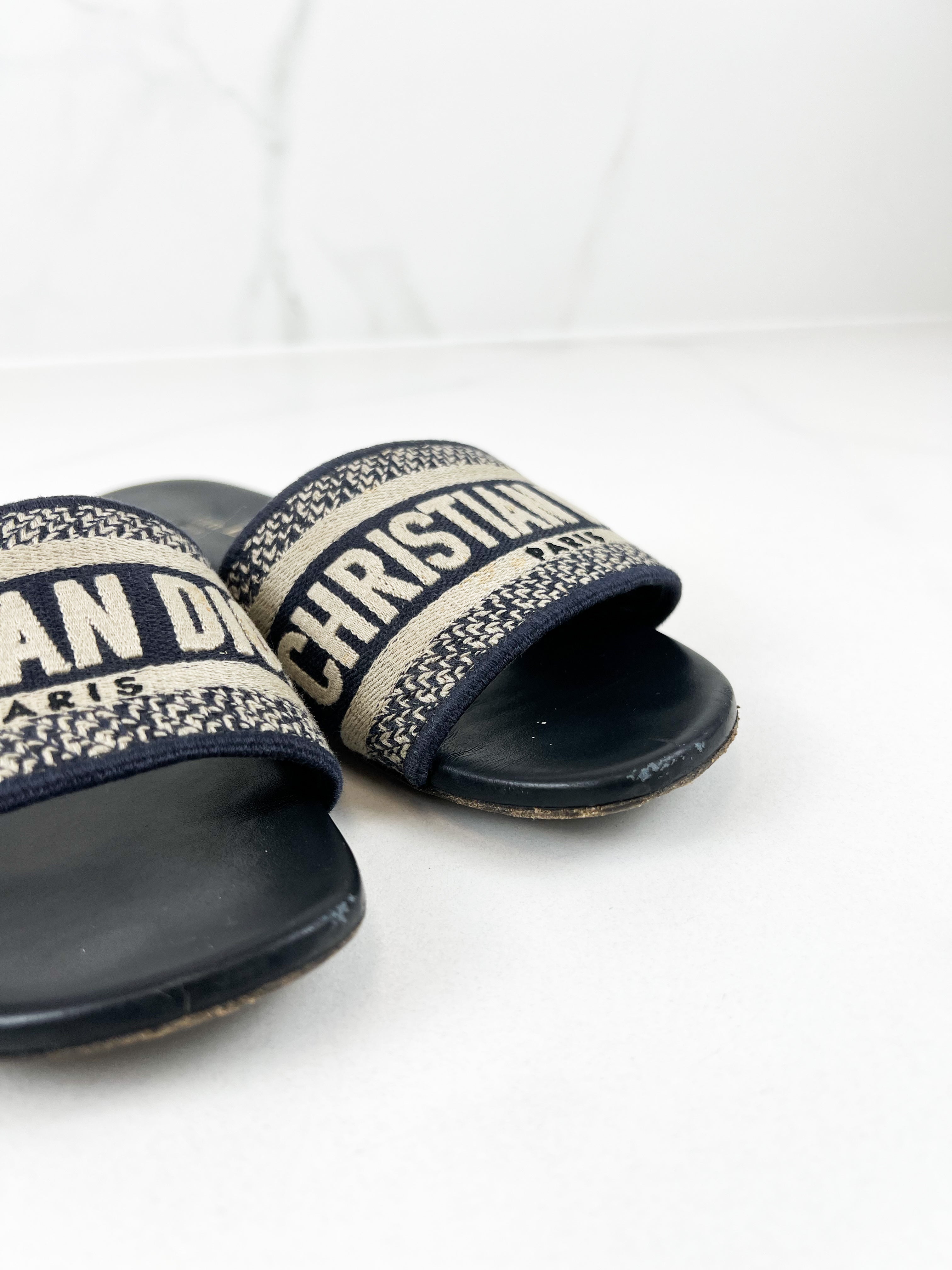 Christian Dior Navy Dway Slides Size 36.5