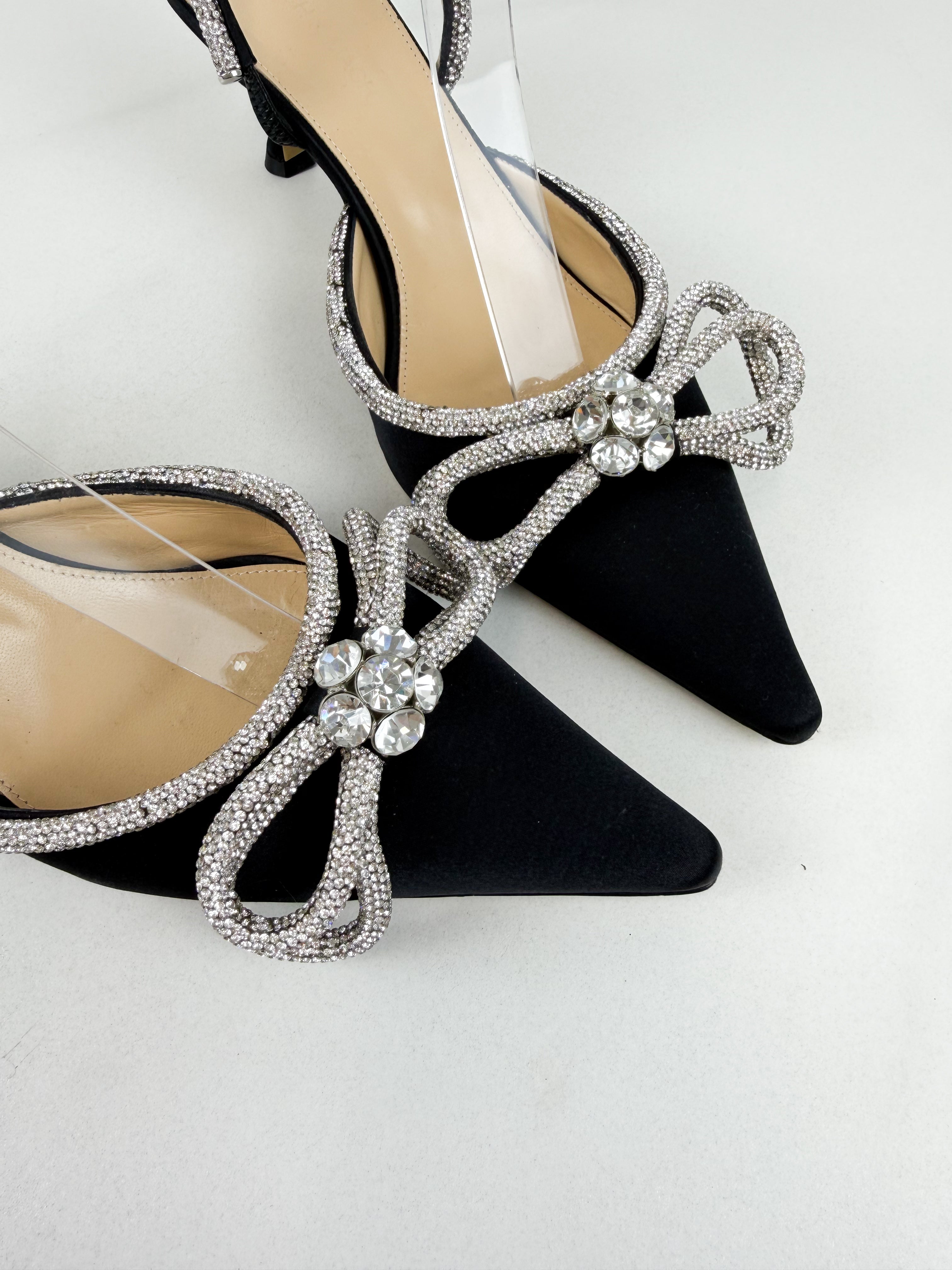 Mach & Mach Double Bow Embellished Crystal Kitten Heel Size 41